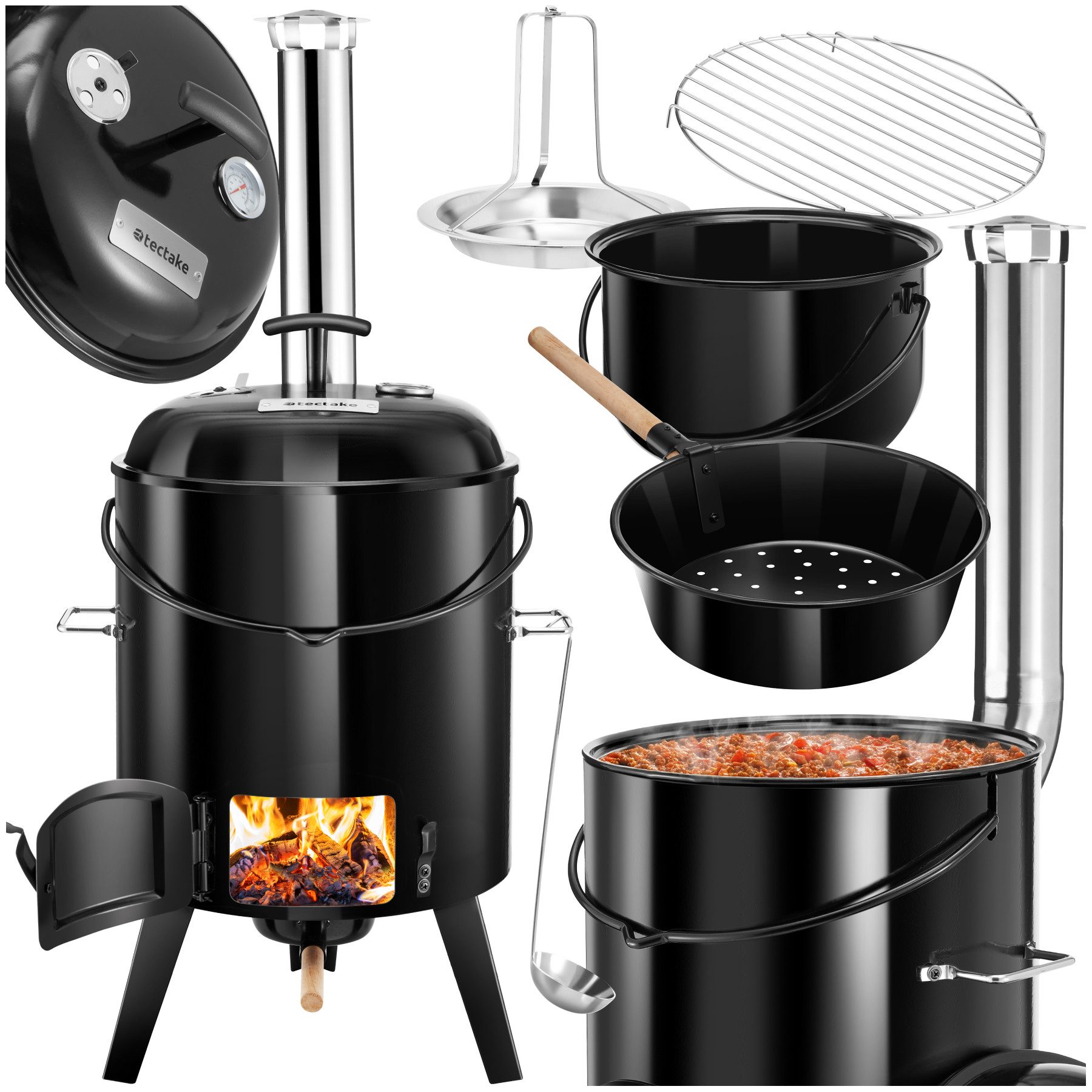 tectake Holzkohlegrill Gulaschkanone, hitzefester Stahl, 17