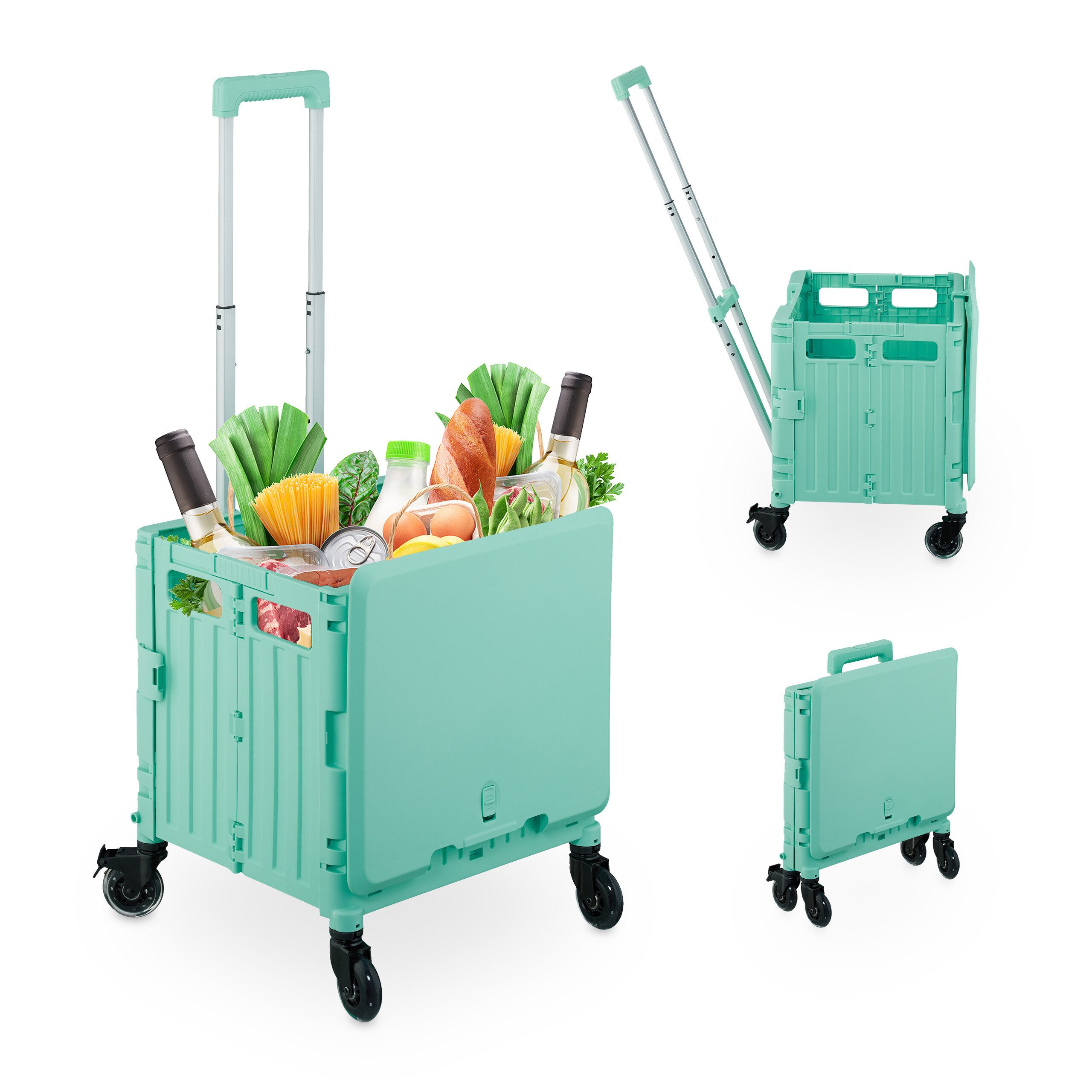 relaxdays Einkaufstrolley mit Deckel, Türkis
