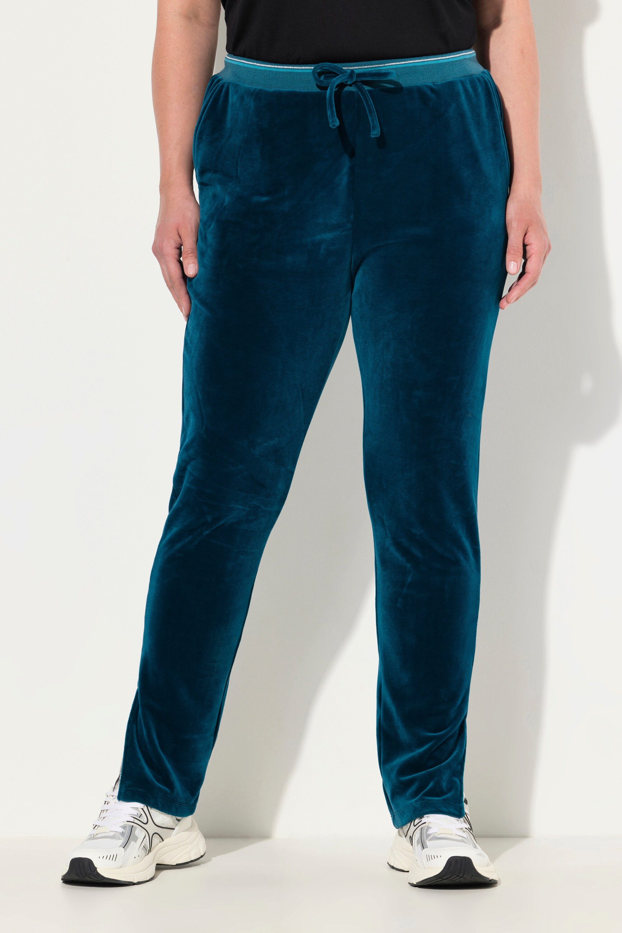 Ulla Popken Jogginghose Samt-Jogginghose Glitzer-Piping Elastikbund
