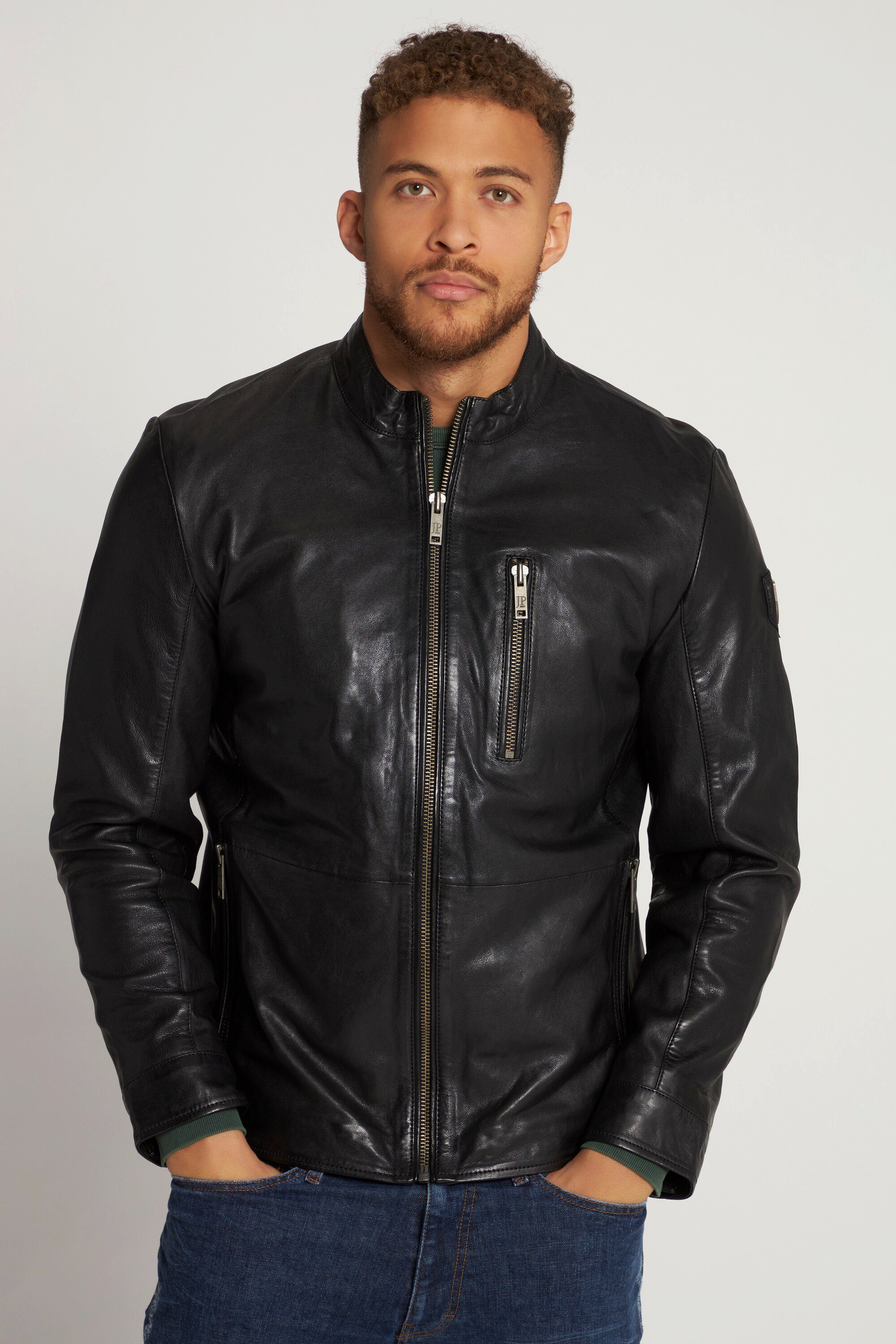 JP1880 Lederjacke Lederjacke Leder Bikerstyle Stehkragen