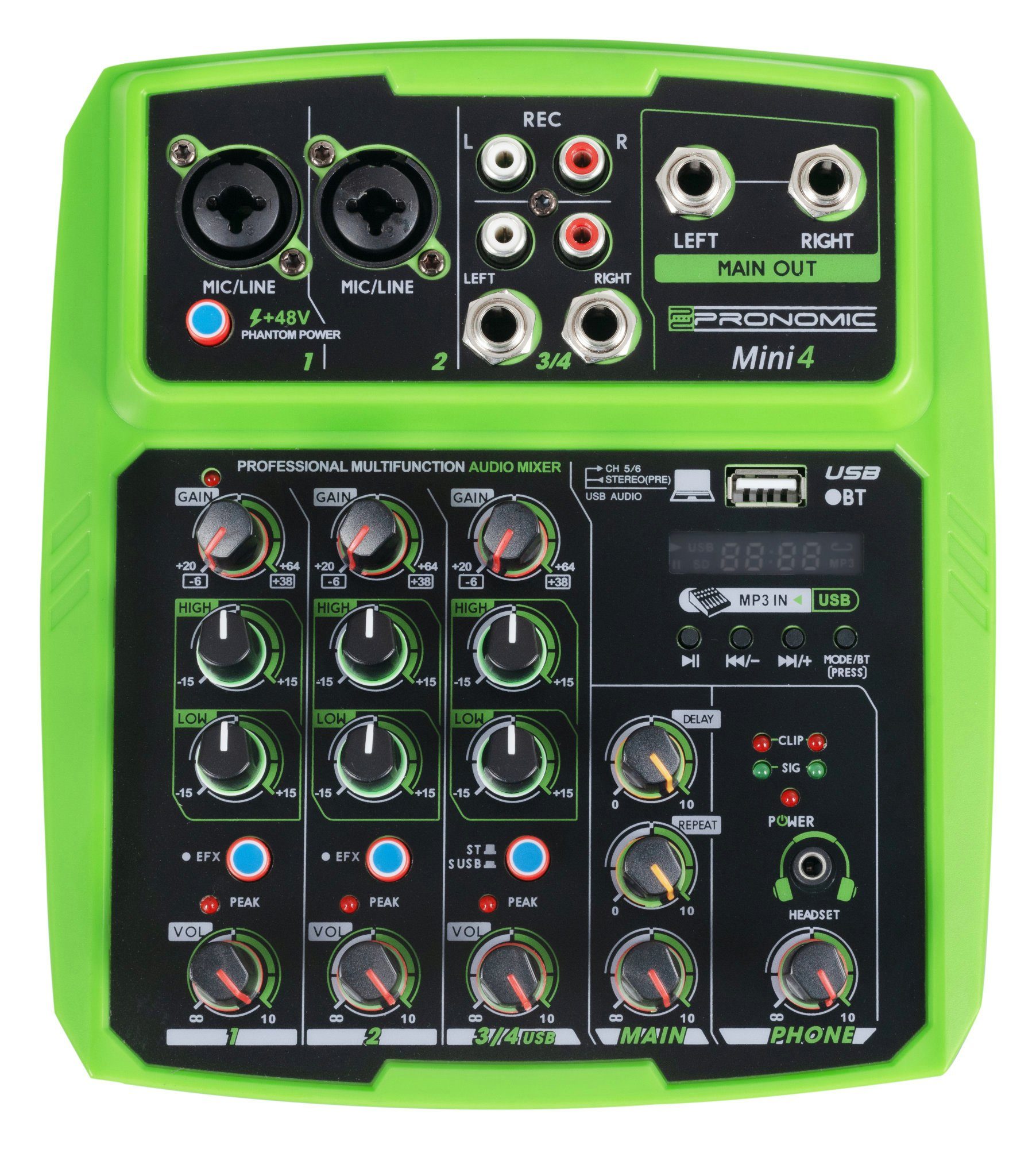 Pronomic Mischpult Mini4 USB-betriebener 4-Kanal Mixer,