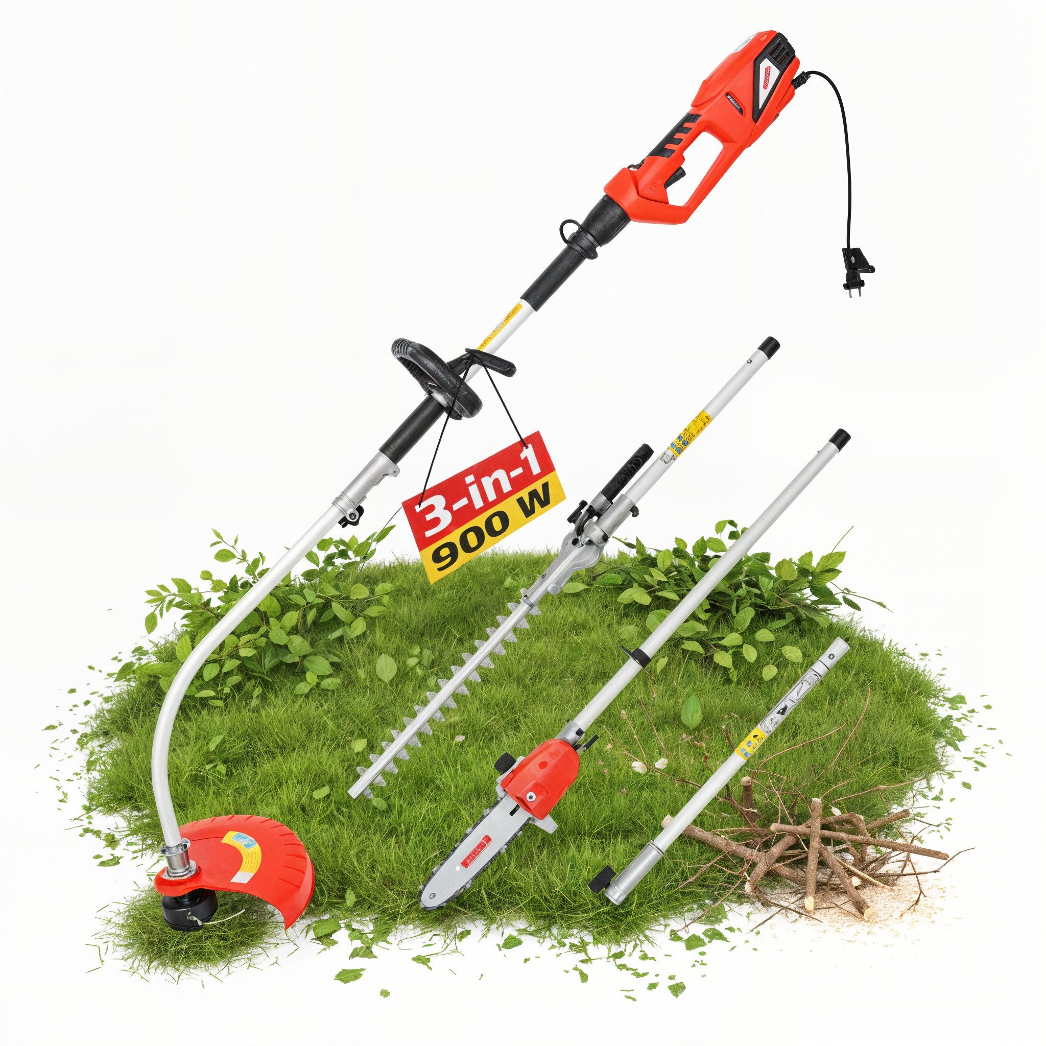 Hecht Elektro-Motorsense 3in1 Heckenschere Hochentaster Rasentrimmer,