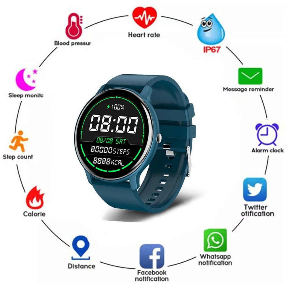 autolock Smartwatch mit Blutdruckmessung,Fitness-Tracker,Gesundheits-Tracker Smartwatch (1,28