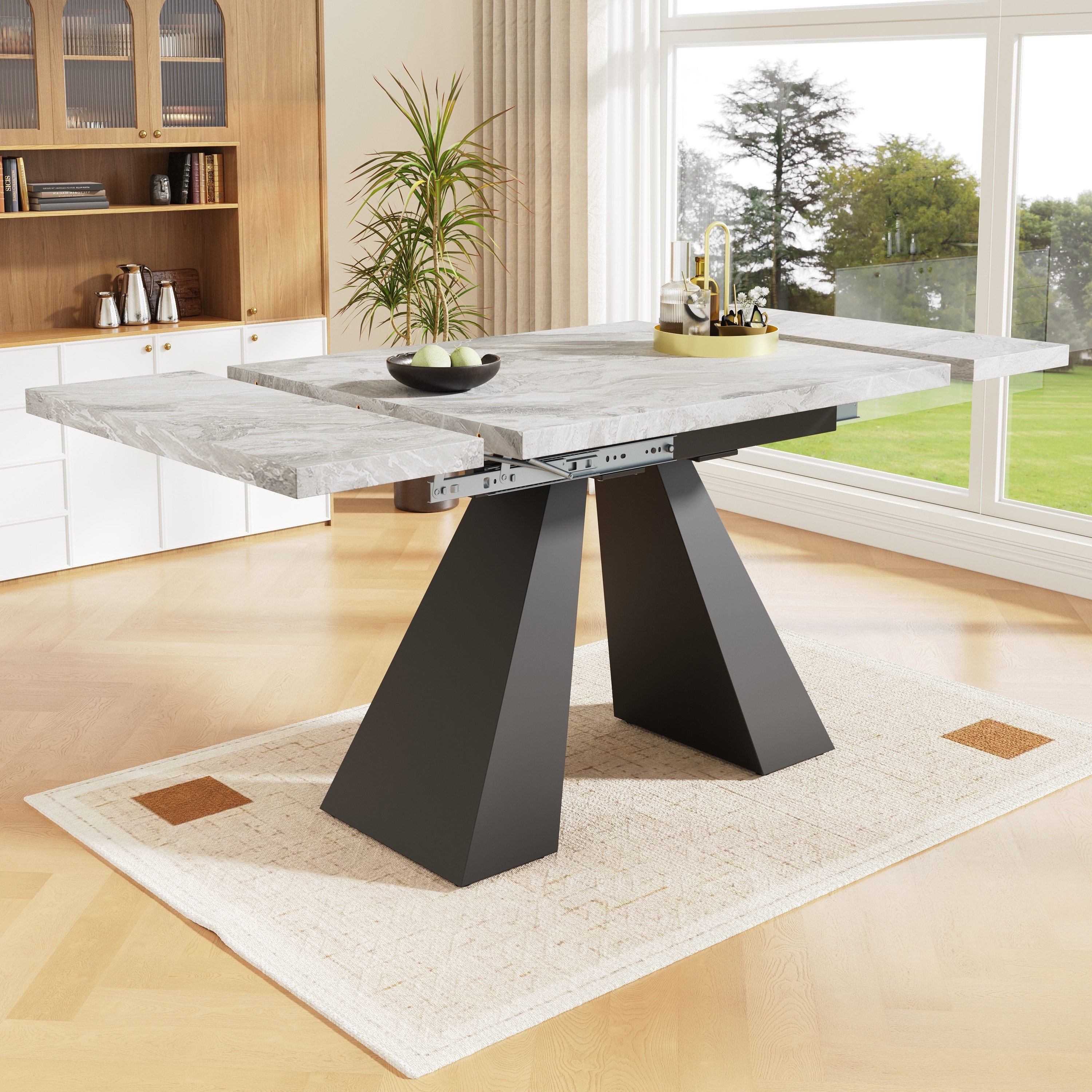 OKWISH Esstisch Langer Tisch,Moderne Esstisch,Teleskoptisch,Esstisch-Set (Teleskoptisch