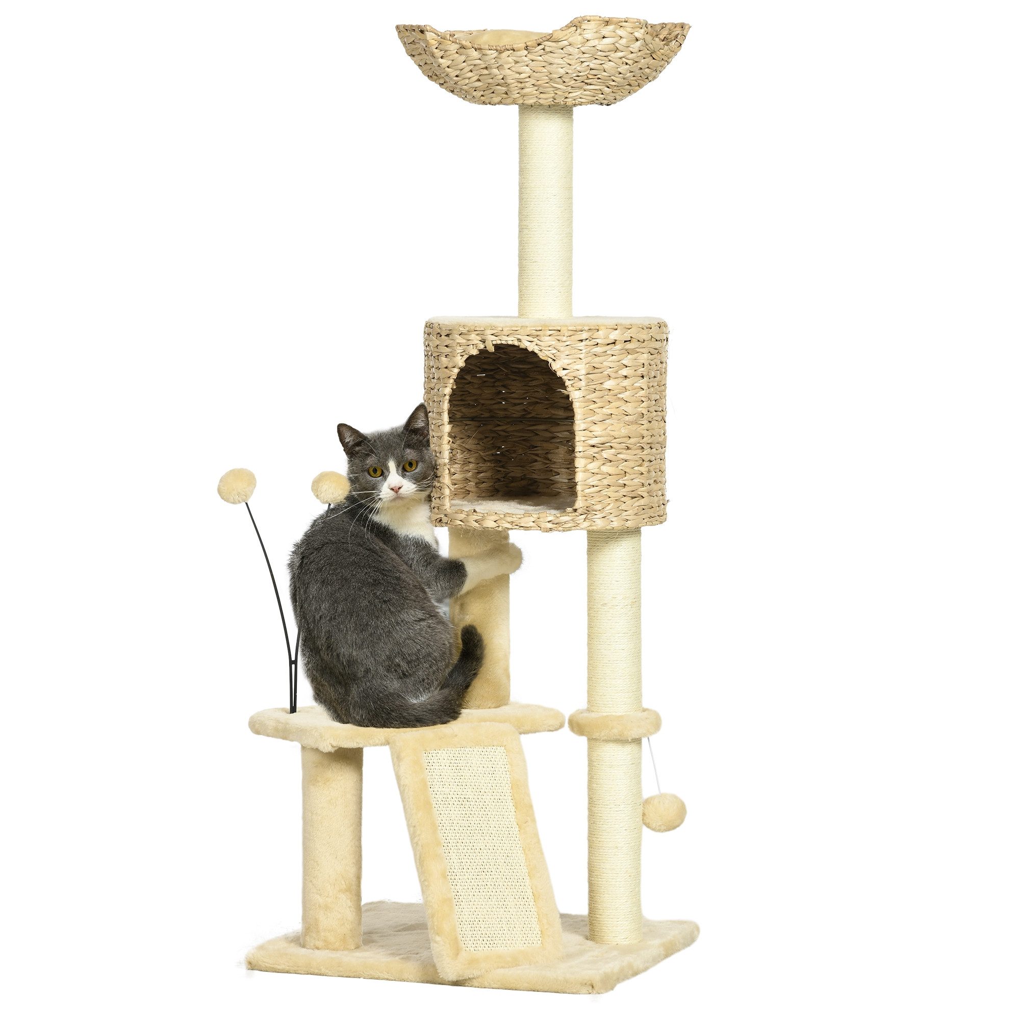 PawHut Kratzbaum Kratzstamm, Katzenkratzbaum mit Katzenbett,