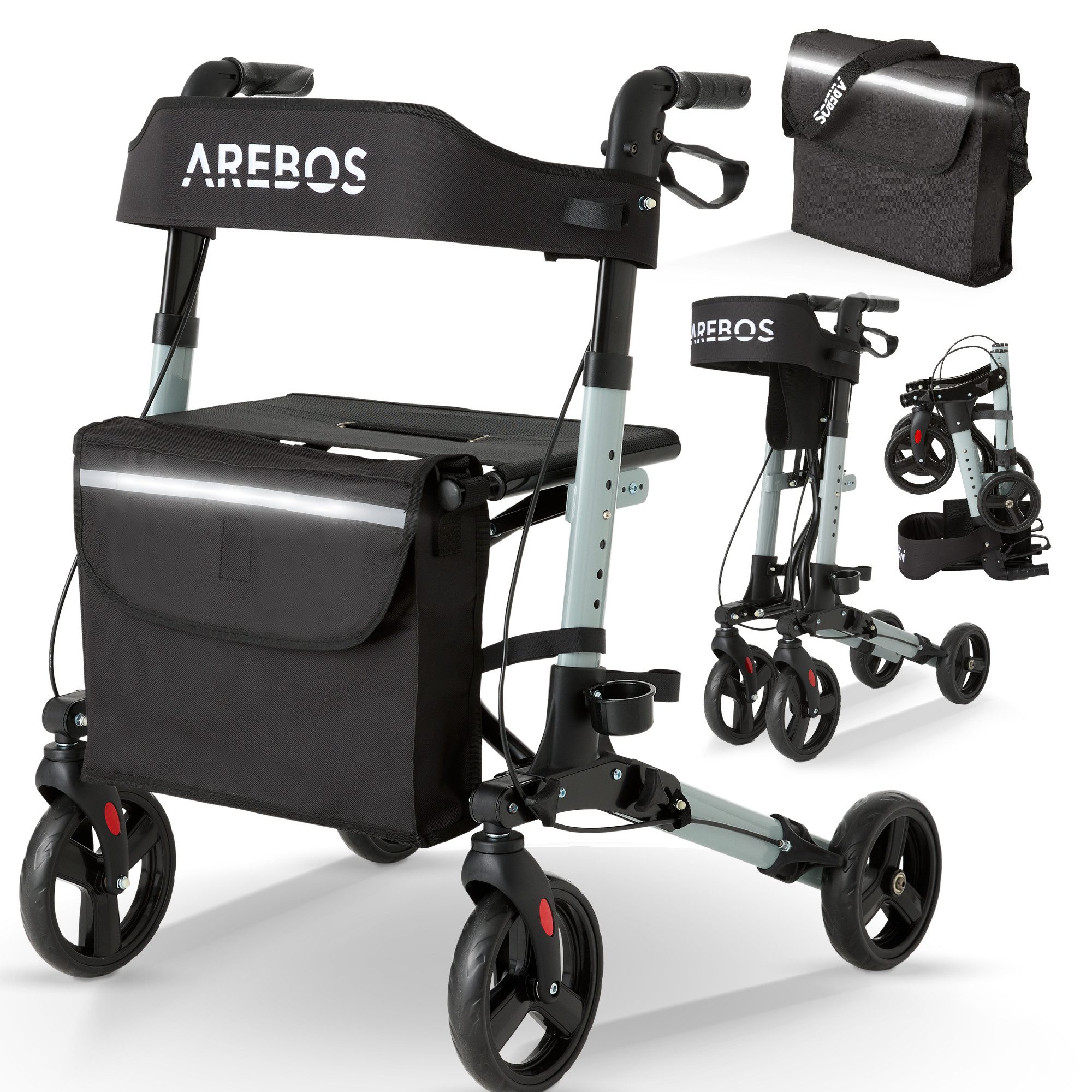 Arebos Rollator Aluminium, 6-fach höhenverstellbar, bequeme