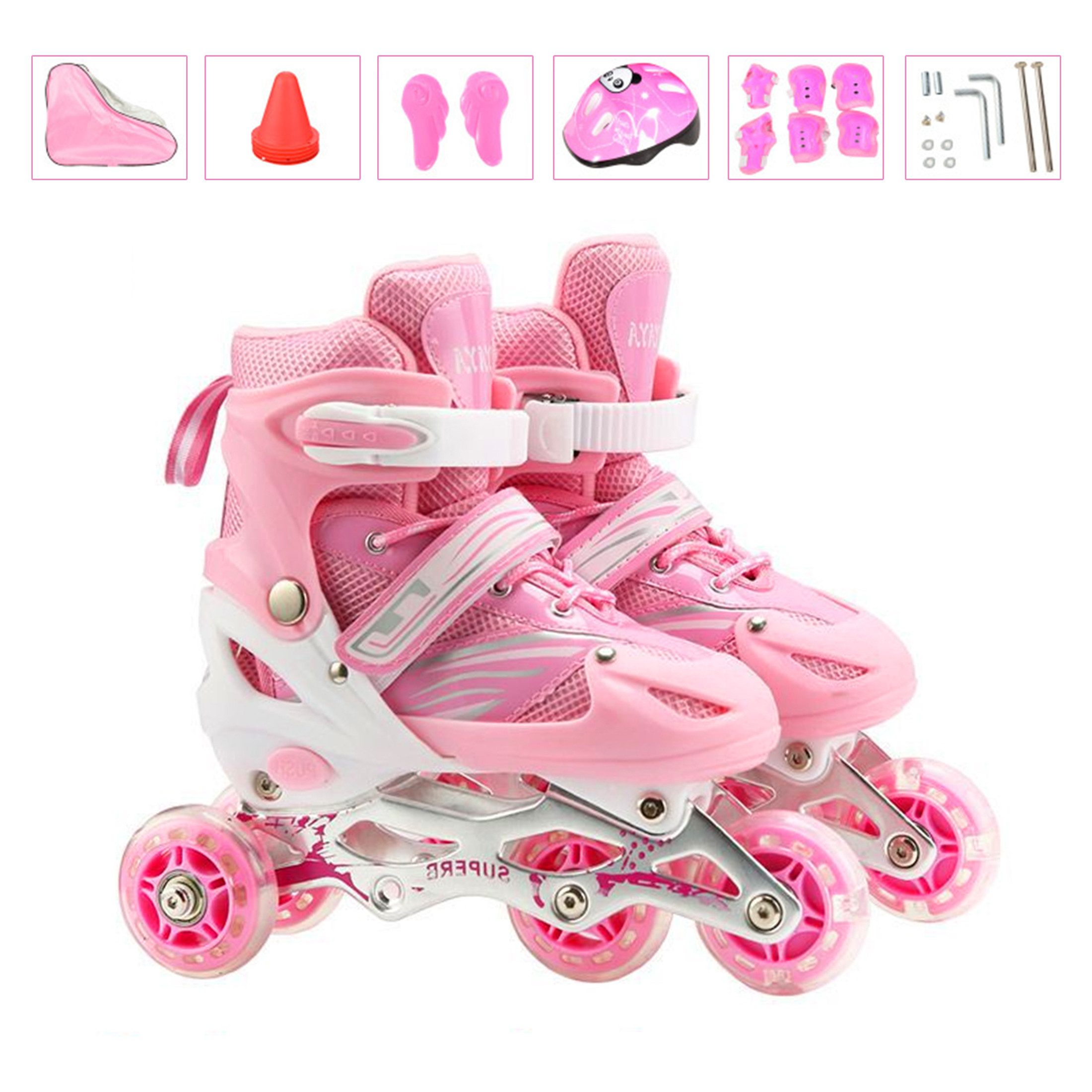 Masbekte Inlineskates Größenverstellbare, Umschaltbare Doppelreihe, (Inliner