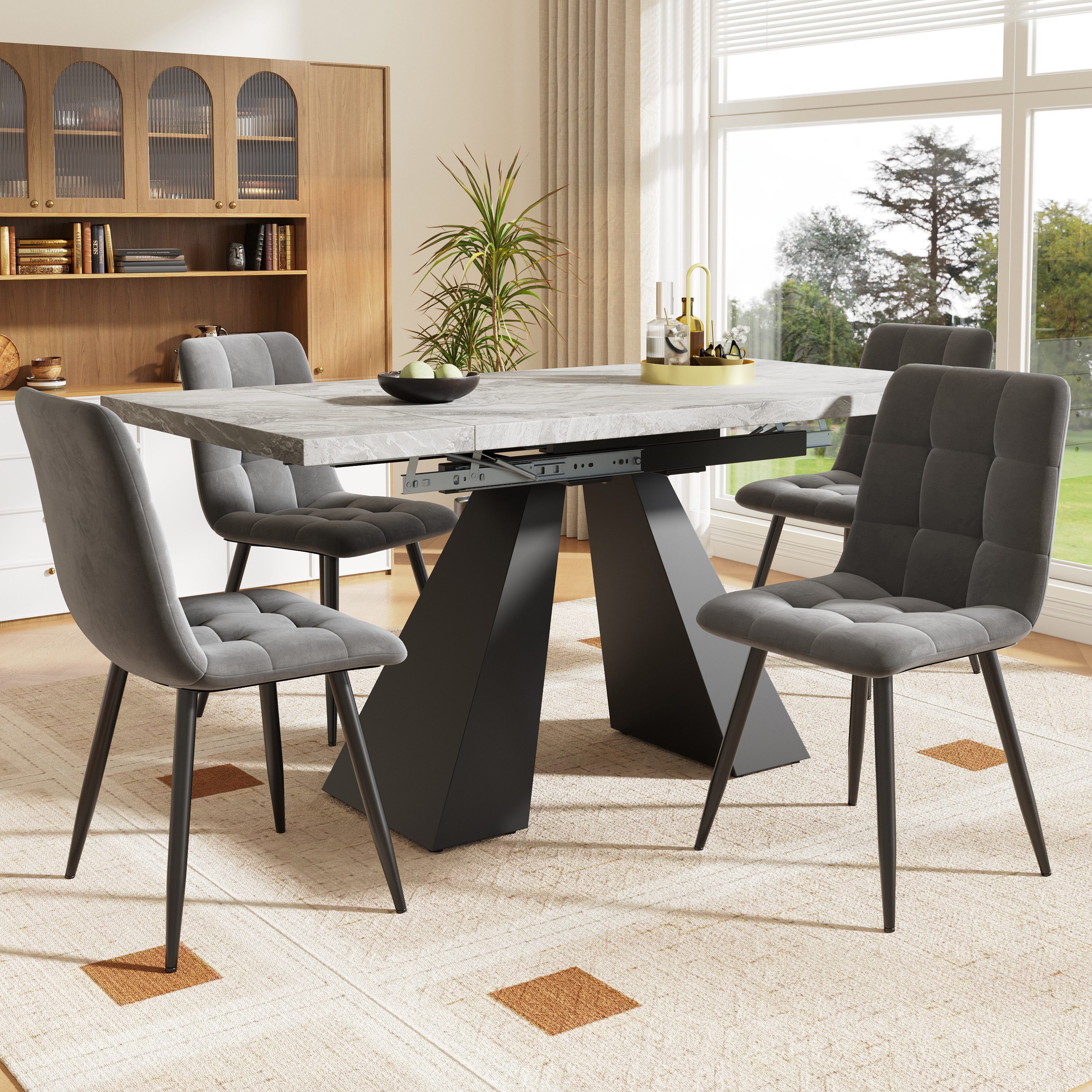 OKWISH Esstisch Langer Tisch,Moderne Esstisch,Teleskoptisch,Esstisch-Set (Esstisch