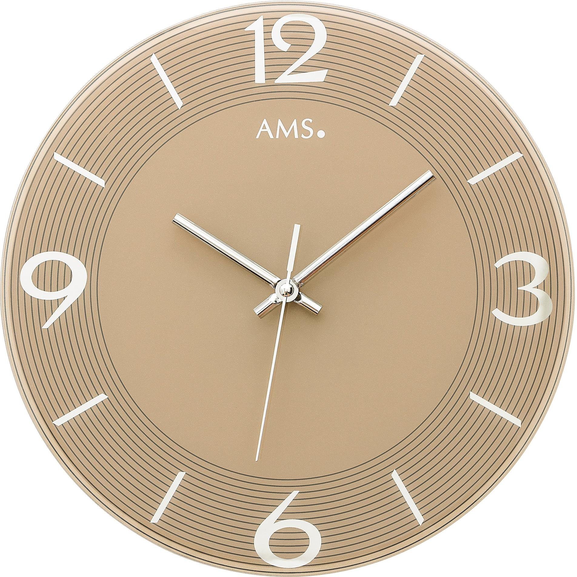 AMS Wanduhr W9572 (Quarzuhr,Glas,Wohnzimmer,Esszimmer,Küche,Arbeitszimmer,Büro, Flur)
