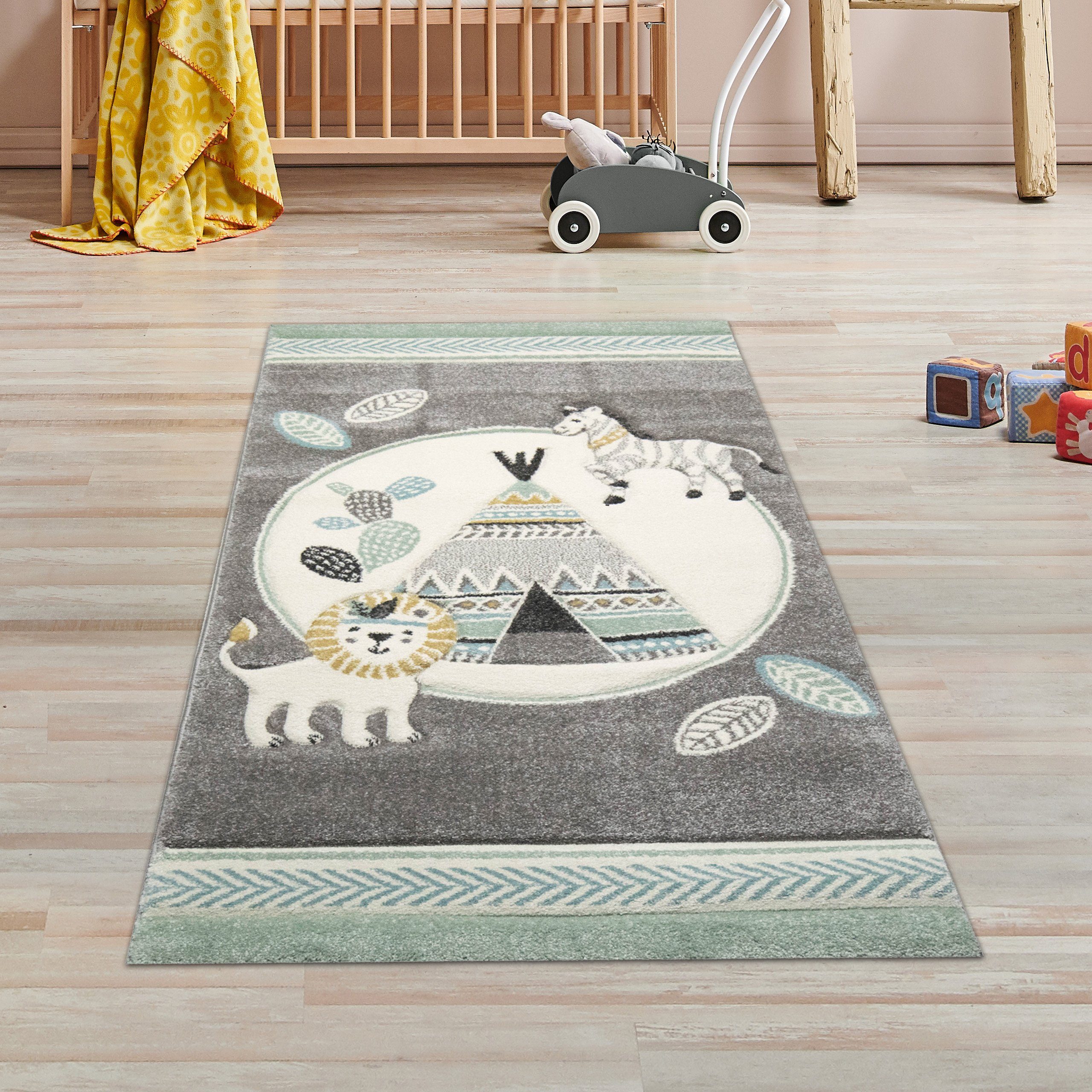 TeppichHome24 Kinderteppich Kinderteppich Zelt, Löwe, rechteckig,