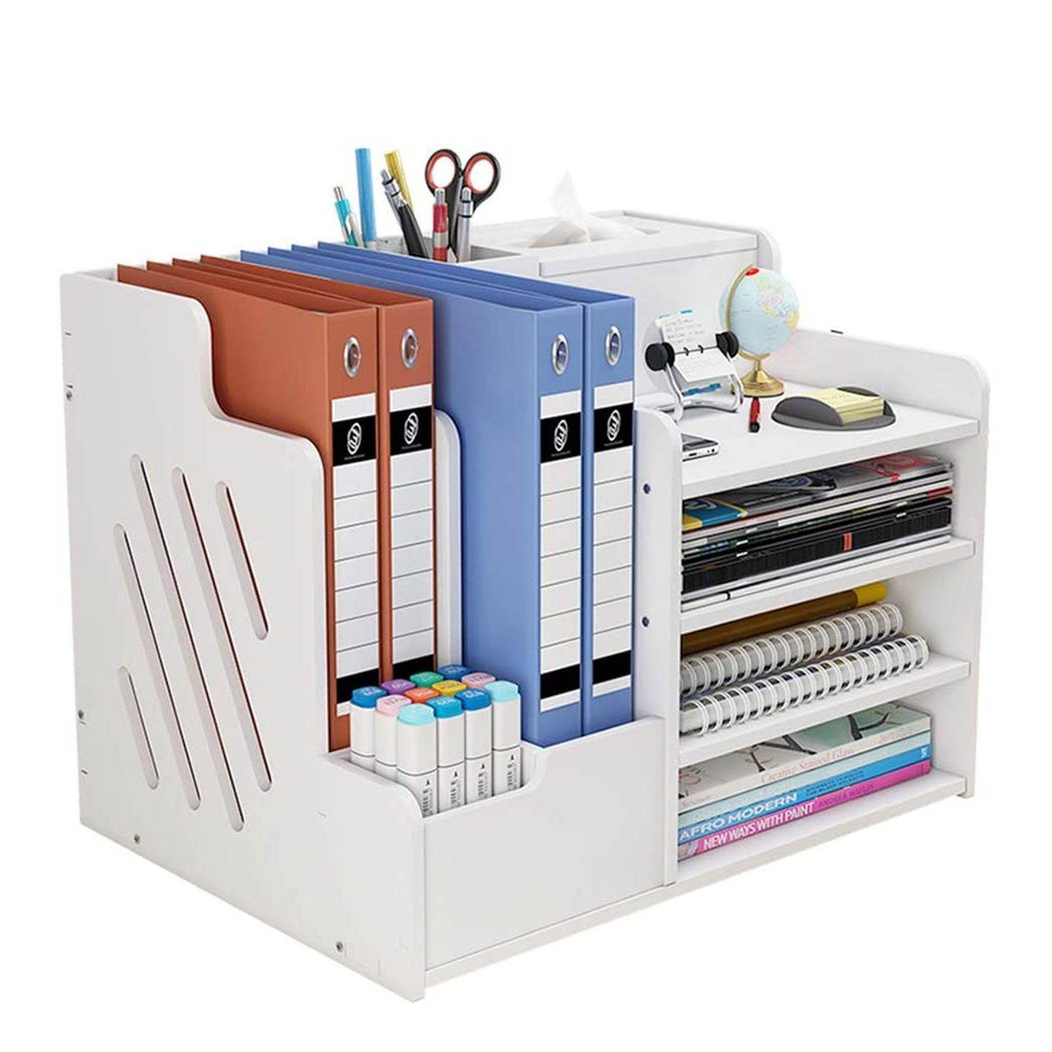 zggzerg Bücherregal Weißer Schreibtisch-Organizer, große Kapazität,