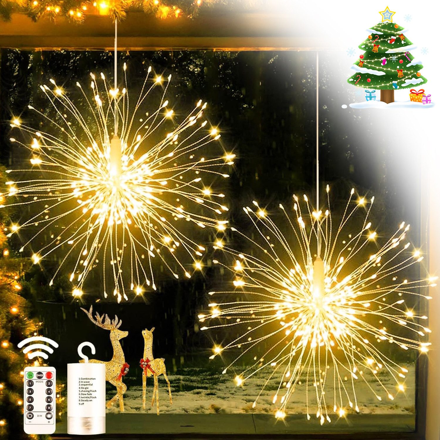 ZEUOPQ Lichterkette LED Lichterkette LED-Feuerwerk-Lichterkette, Löwenzahn-Lichter,