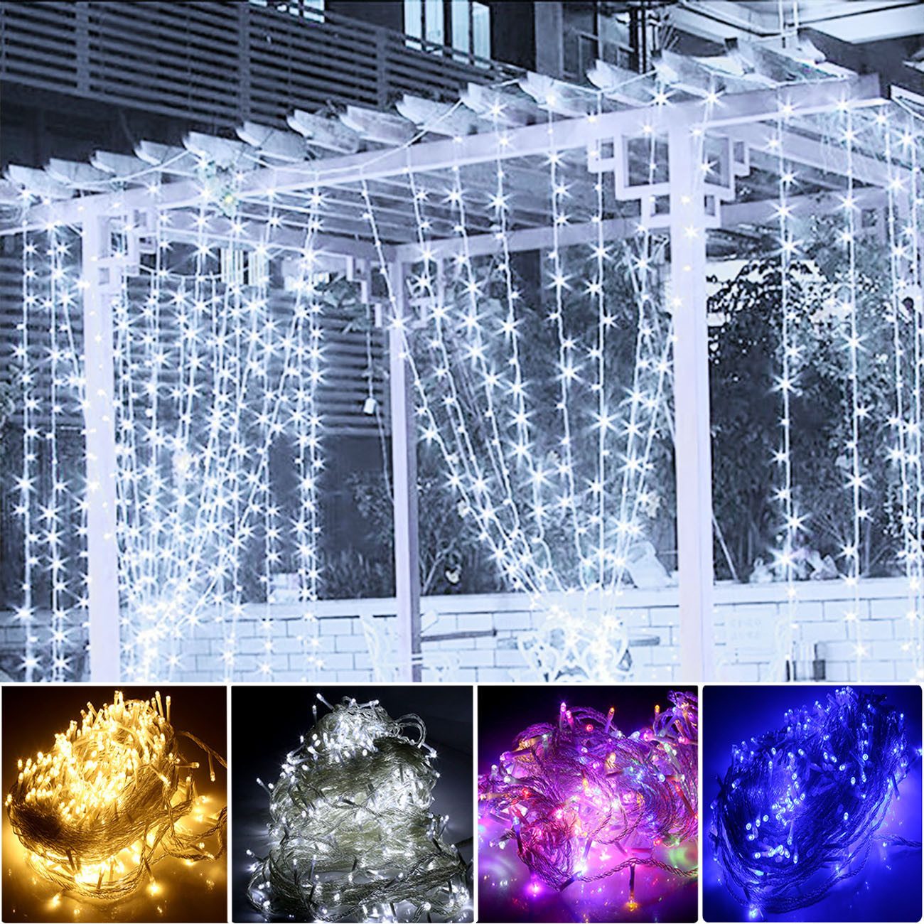 LETGOSPT LED-Lichterkette 200/500LEDs Lichterkette Außen mit