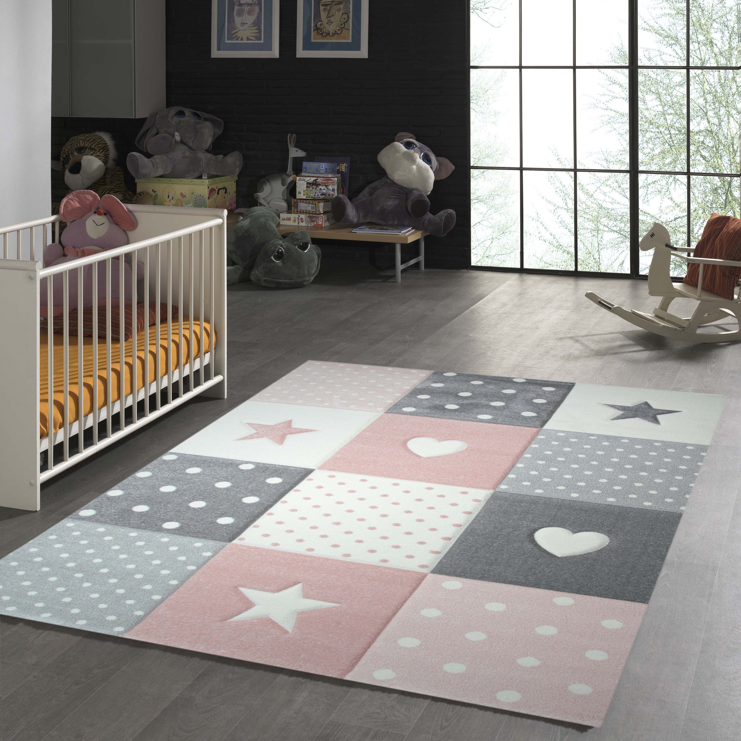 TeppichHome24 Kinderteppich Kinderteppich mit Herz Stern