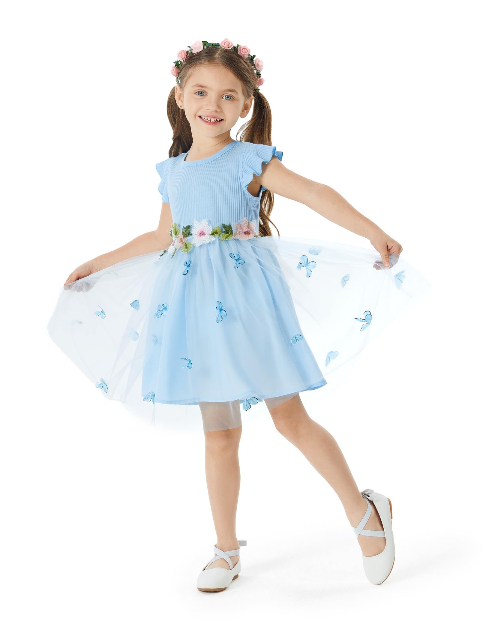 YI Tüllkleid Mädchen Blau Kleid Ärmellos,TüllPrinzessin,Ballkleid