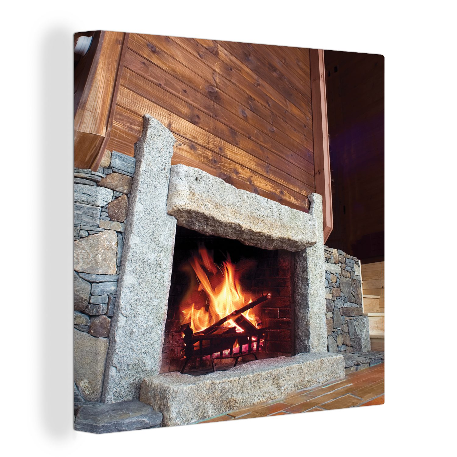 OneMillionCanvasses® Leinwandbild Kamin aus Stein, Fotodruck