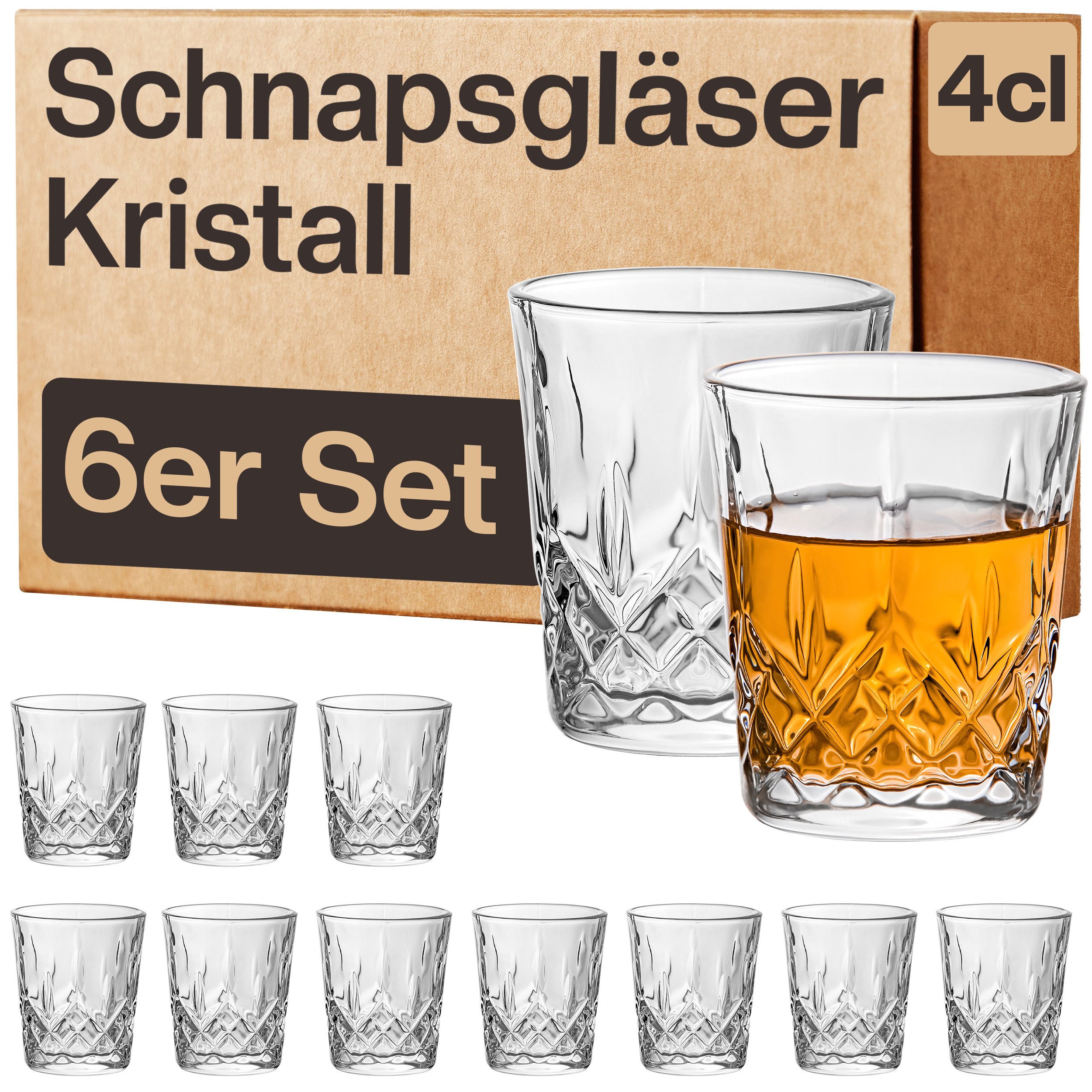 Praknu Schnapsglas 6 Schnapsgläser Kristall 4cl