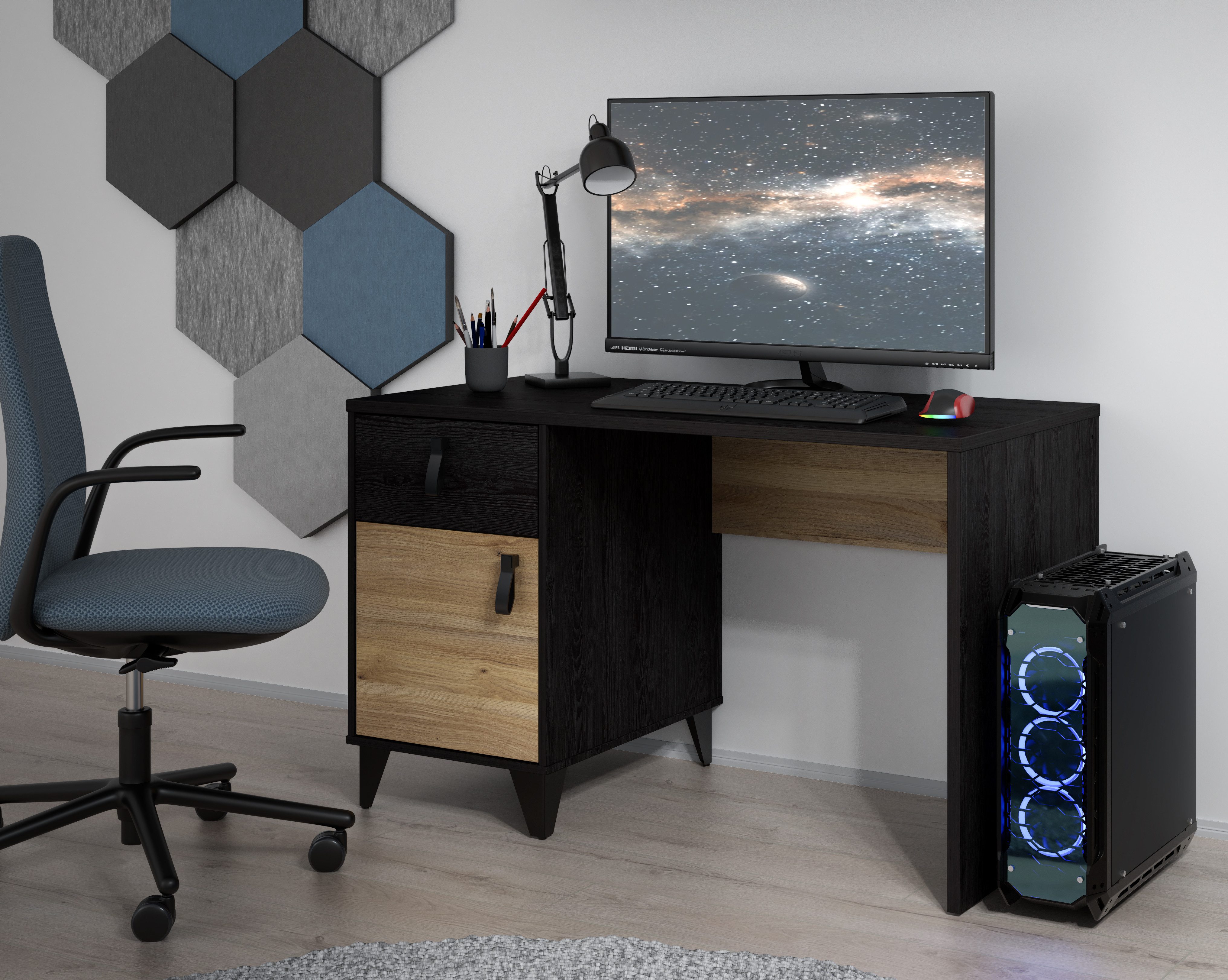 FORTE Schreibtisch Lya, Schreibtisch, Metallfüße, Griffschlaufen,