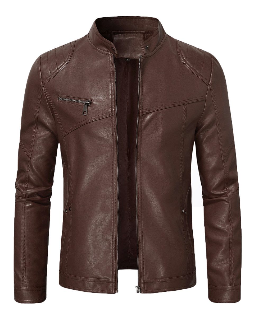 Allthemen Lederjacke Herren Bikerjacke mit Stehkragen