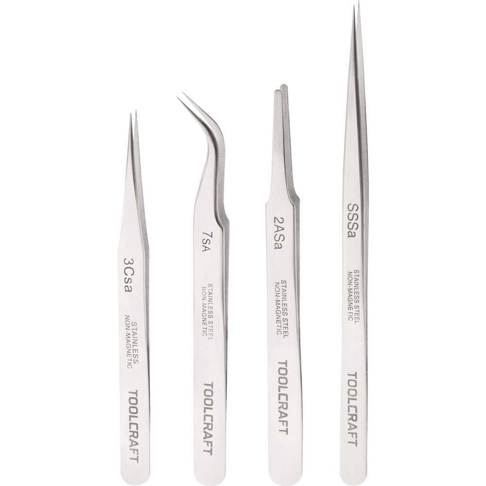 TOOLCRAFT Pinzette Edelstahl-Pinzetten-Set 4tlg