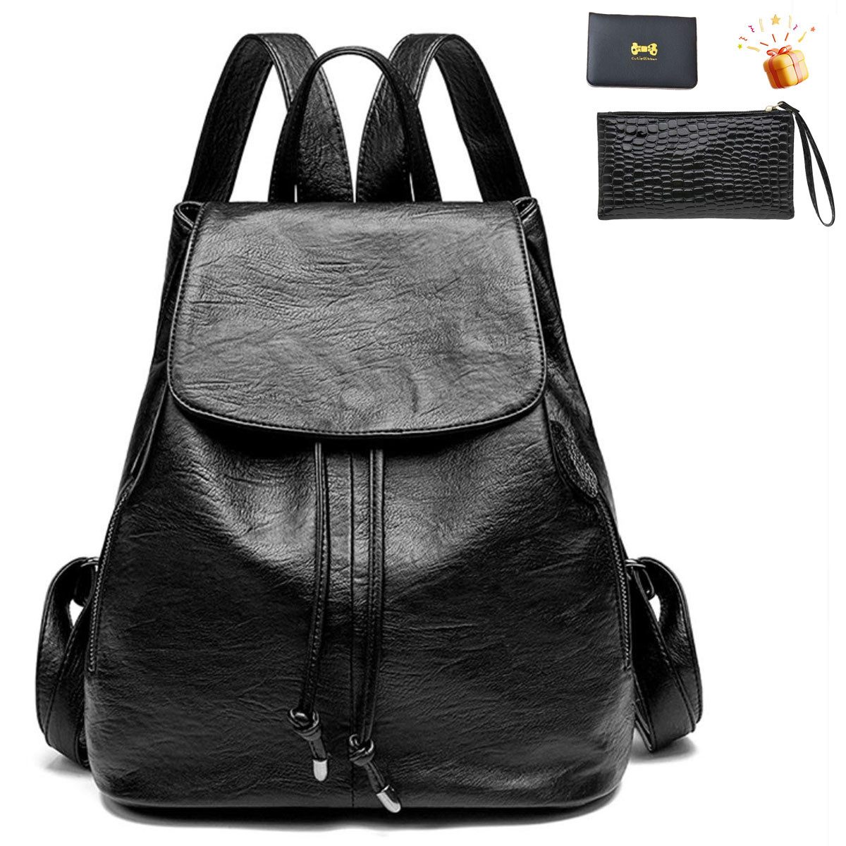 RWEUOQ Rucksack PU-Leder-Rucksack, Casual Bag Classic