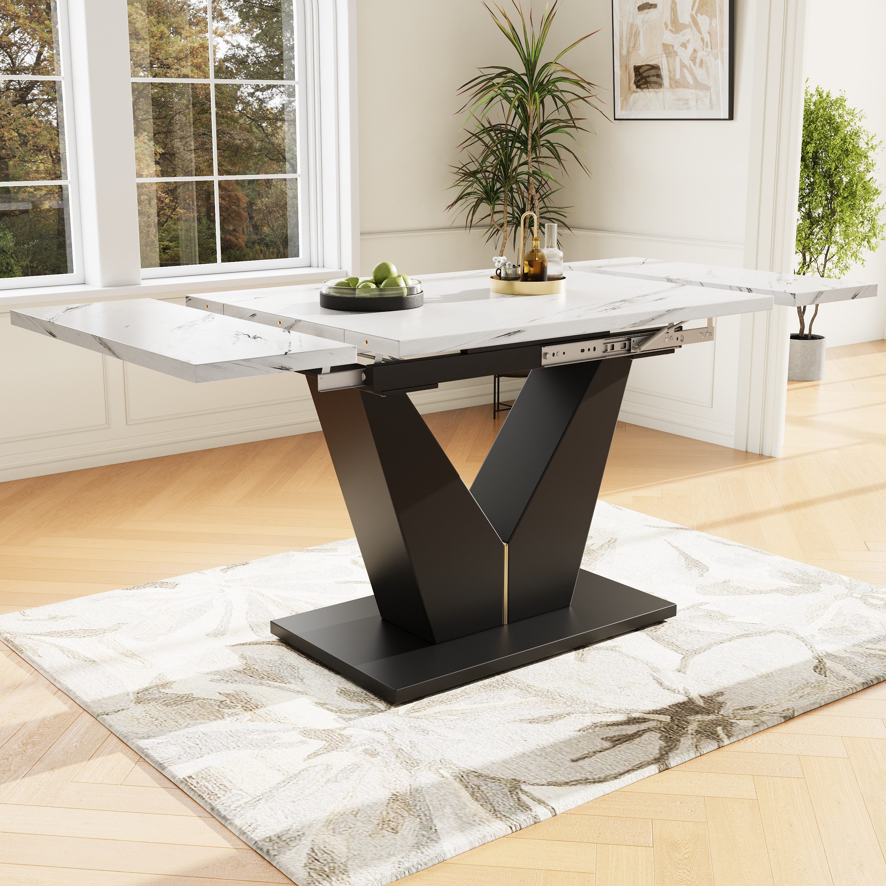OKWISH Esstisch Langer Tisch,Moderne Esstisch,Esstisch-Set (Ausziehbarer
