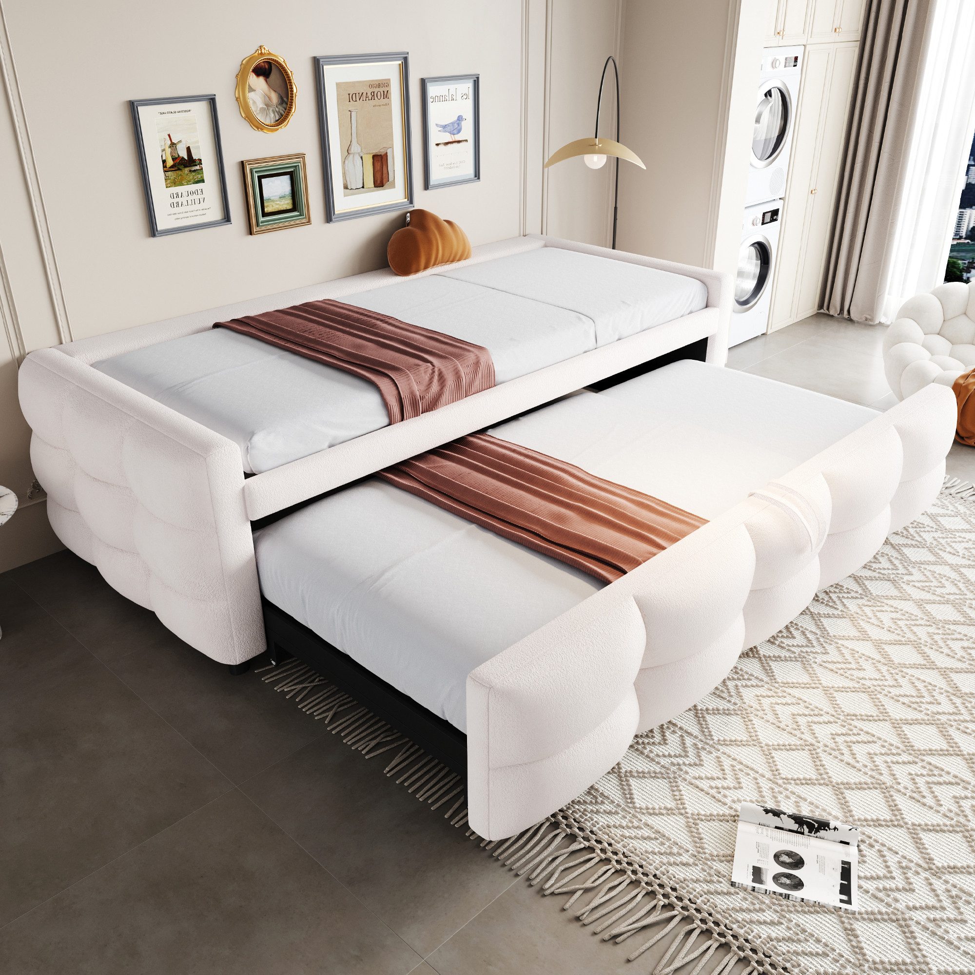 MODFU Schlafsofa Polsterbett Ausziehbar,Schlafsofa,Doppelbett,Multifunktionsbett, Polsterbett Ausziehbar