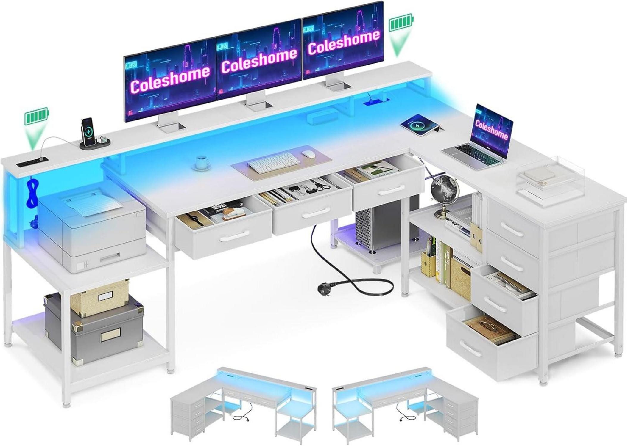 LuxusKollektion Eckschreibtisch Gaming Tisch 7 Schubladen