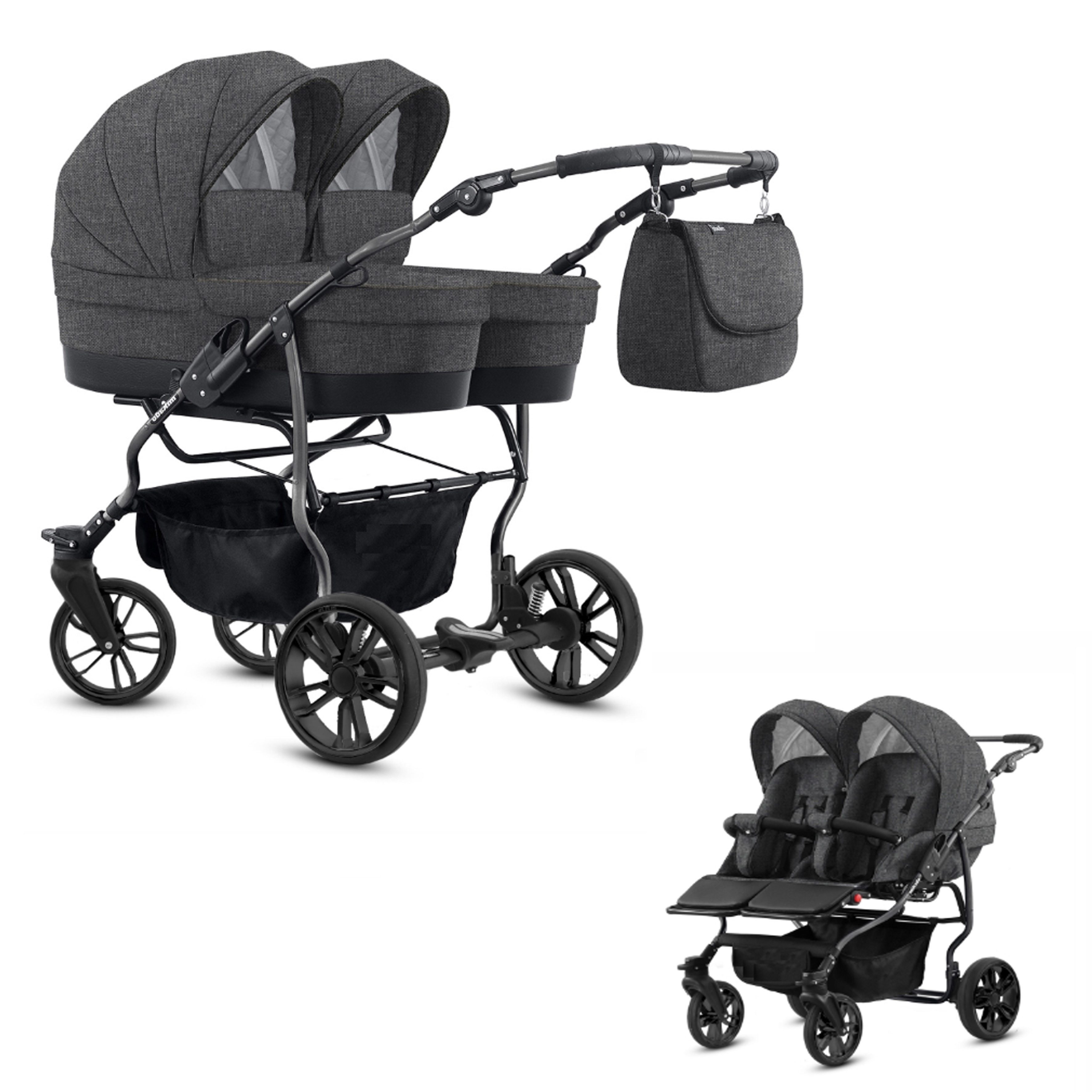 BabyMerc Zwillingswagen Zwillingskinderwagen 2 in 1