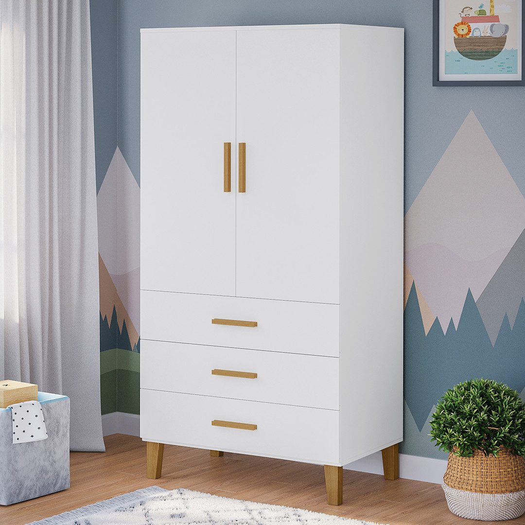 Bellabino Kinderkleiderschrank Liri (2-türig) weiß/natur, mit