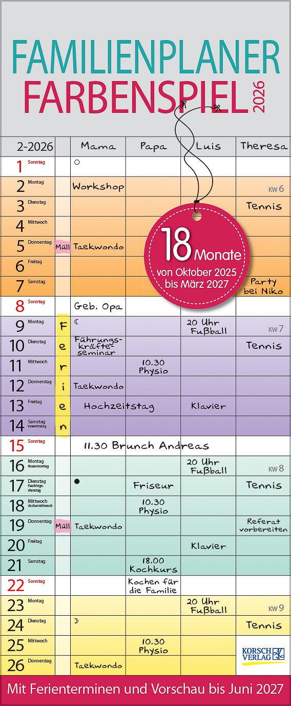 Korsch Verlag Familienkalender Korsch Kalender Familienplaner