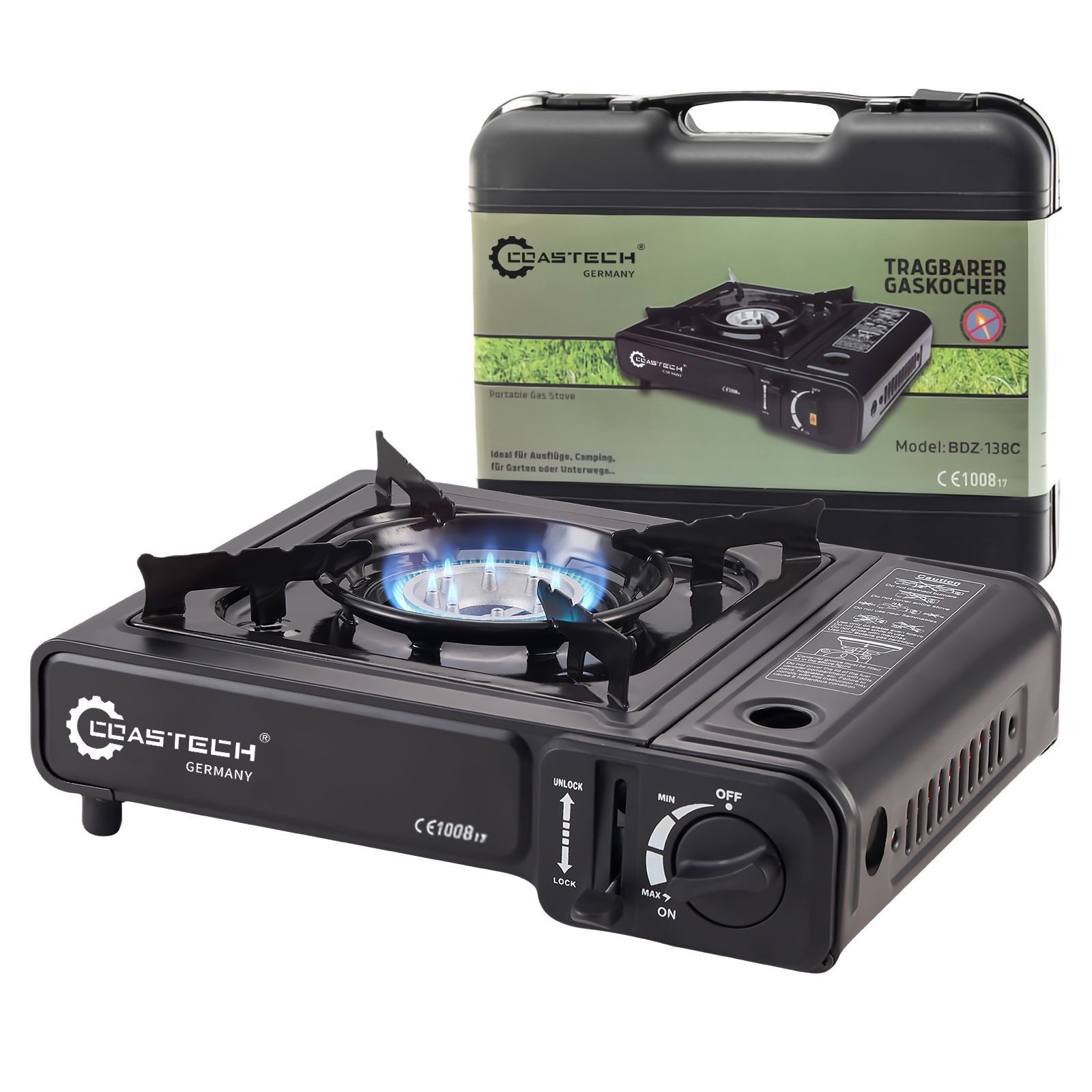 Coastech Camping-Gasgrill Gaskocher Gasherd mit Koffer,