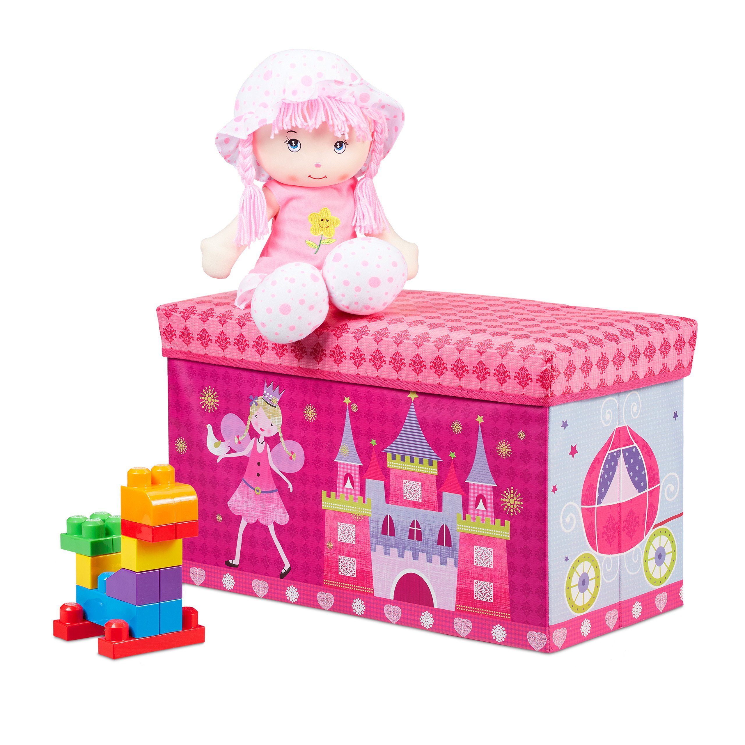 relaxdays Spielzeugtruhe Sitzbox für Kinder, Prinzessin