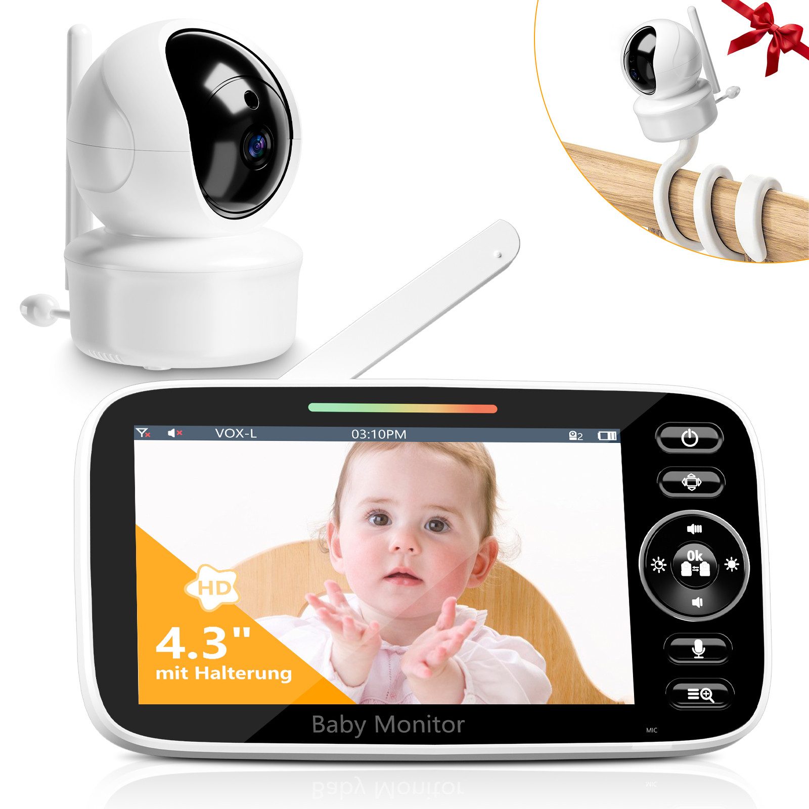 Rayofi Video-Babyphone mit Kamera, 4,3“ HD