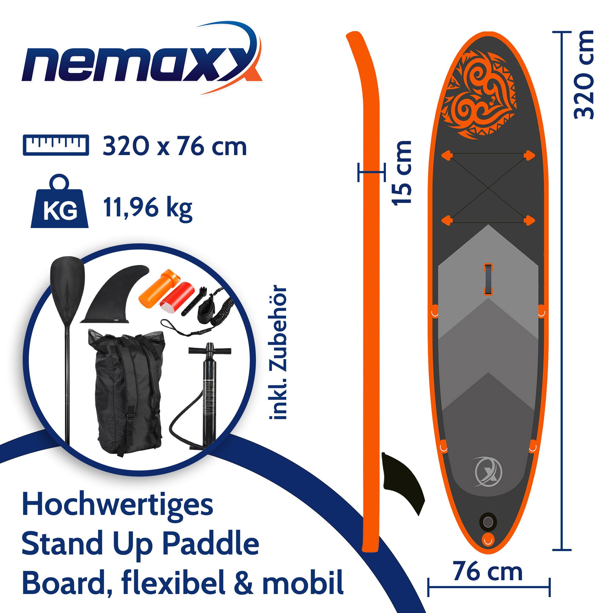 NEMAXX SUP-Board Aufblasbares Stand-up Paddle Board,320x78x15cm,bis