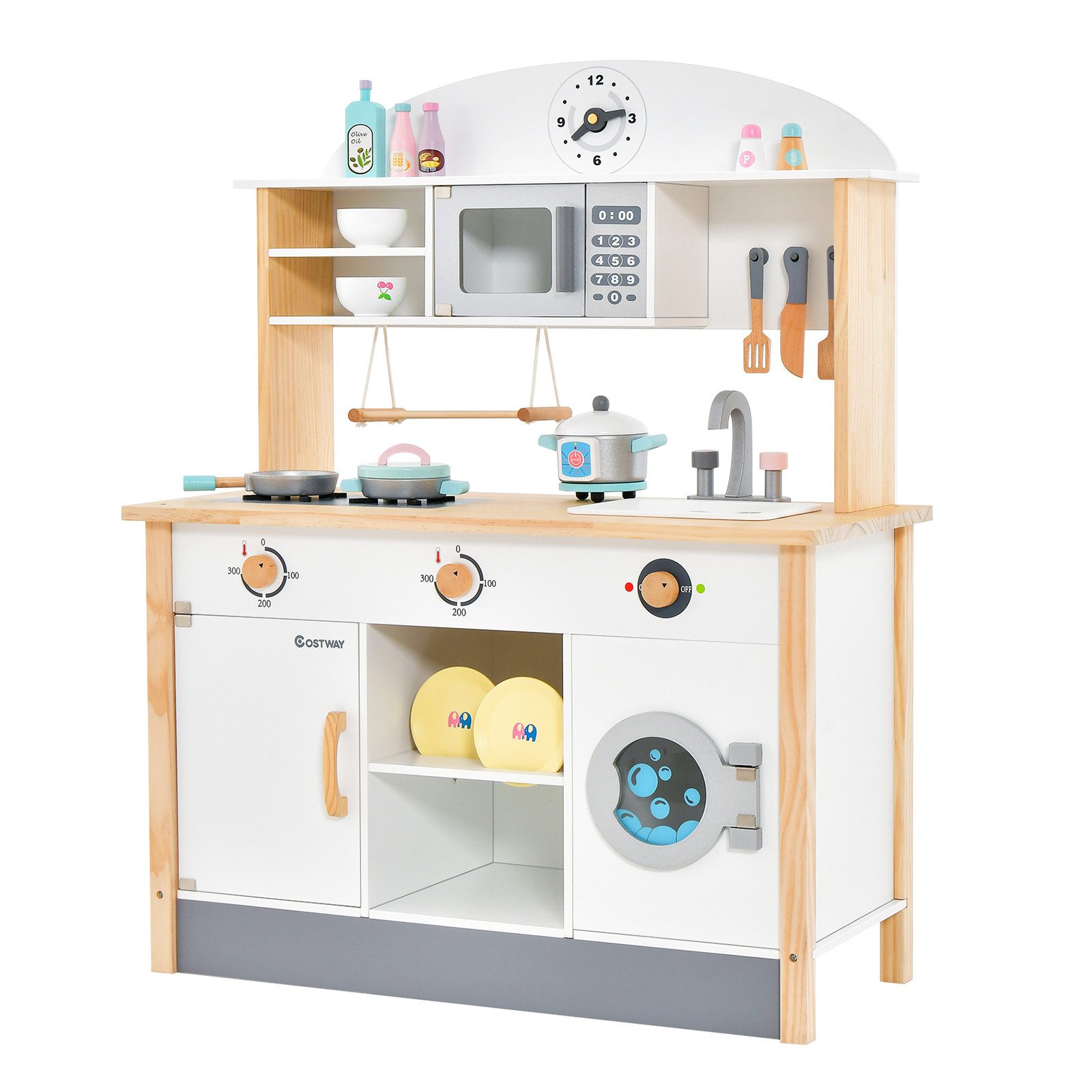 COSTWAY Spielküche Kinderküche, inkl. 17 Zubehör,