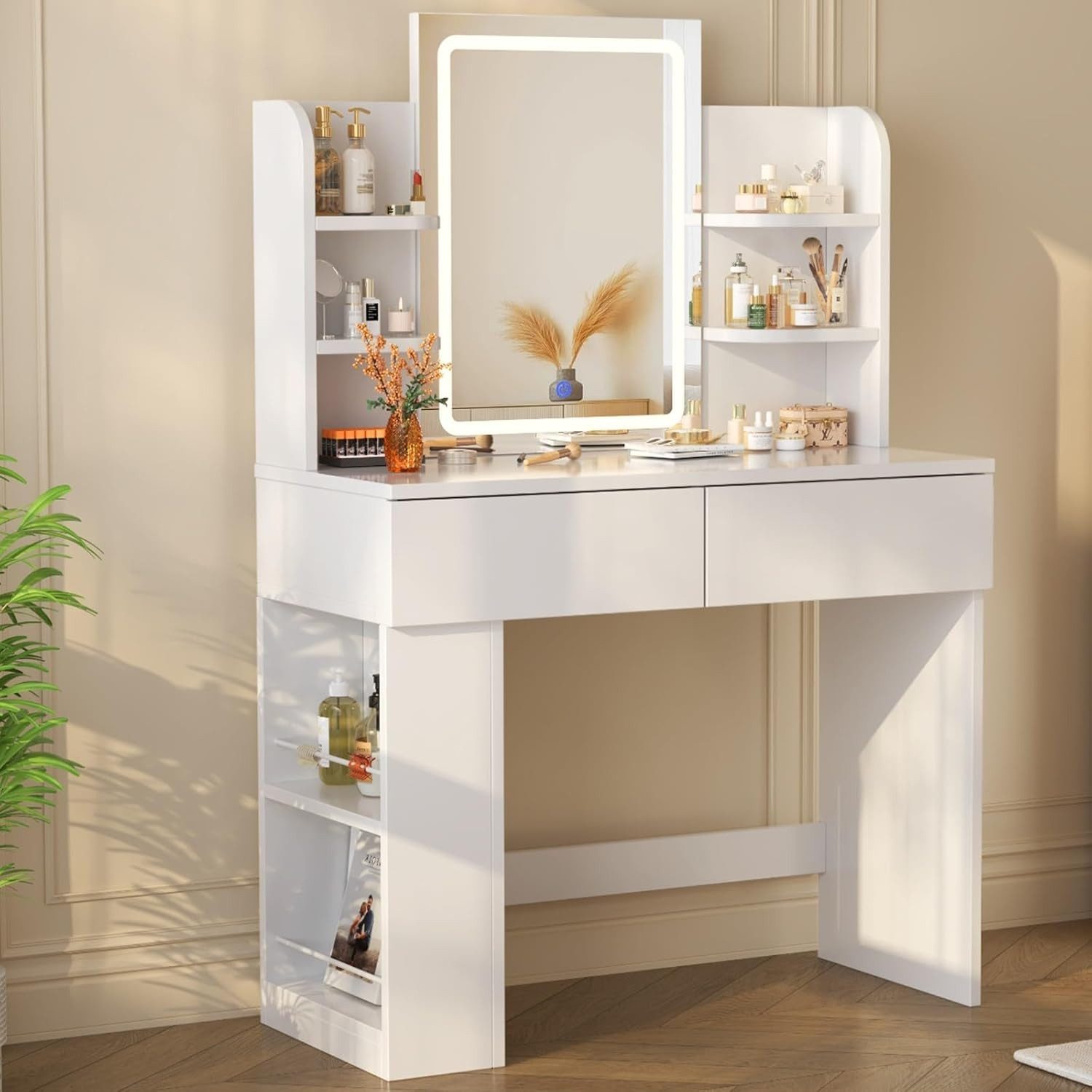 LOVONLIVE Schminktisch Eleganter LED-Schminktisch mit Spiegel,