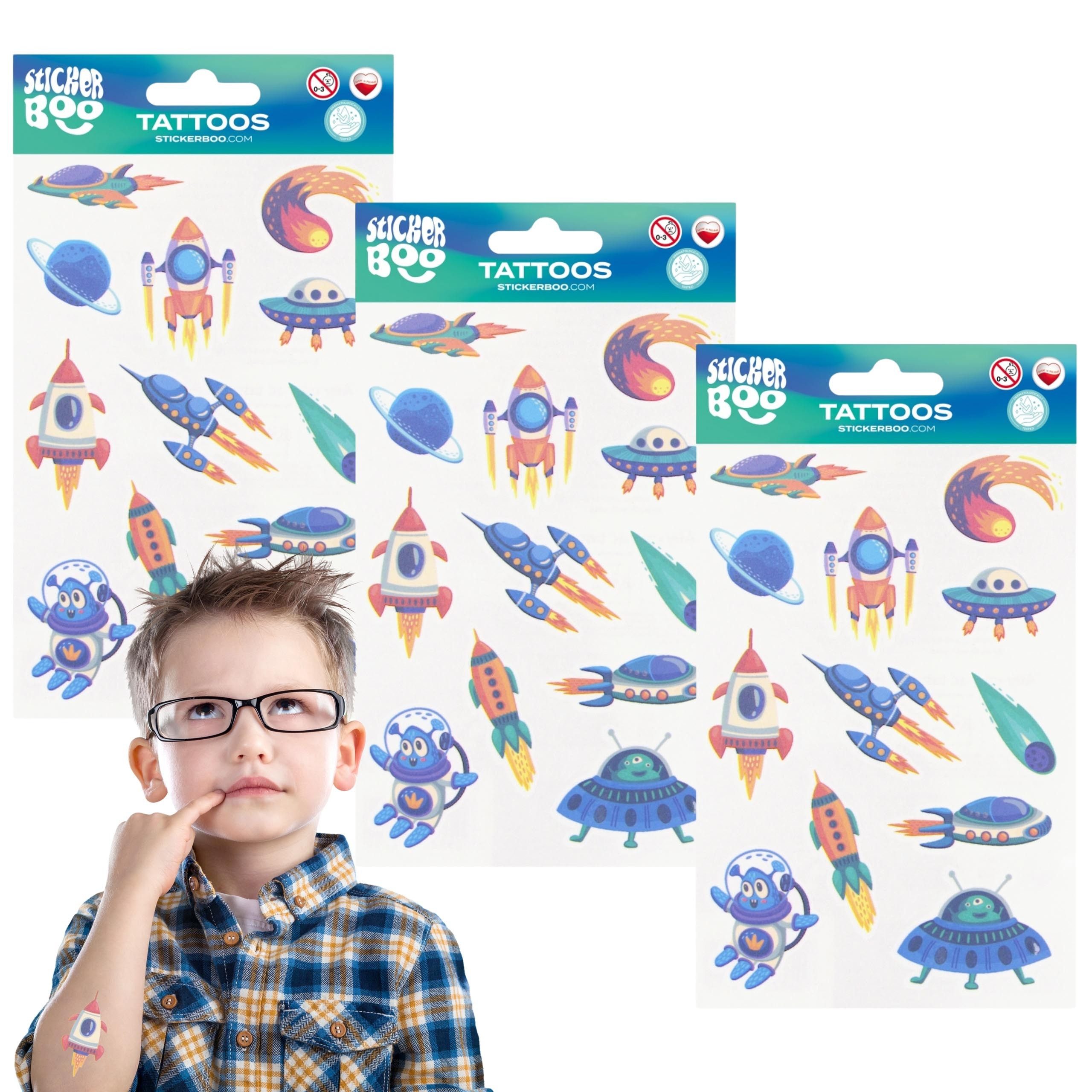 Sarcia.eu Stickerbuch Weltraum Kinder-Tattoo-Set, abwaschbare Kinder-Tattoos