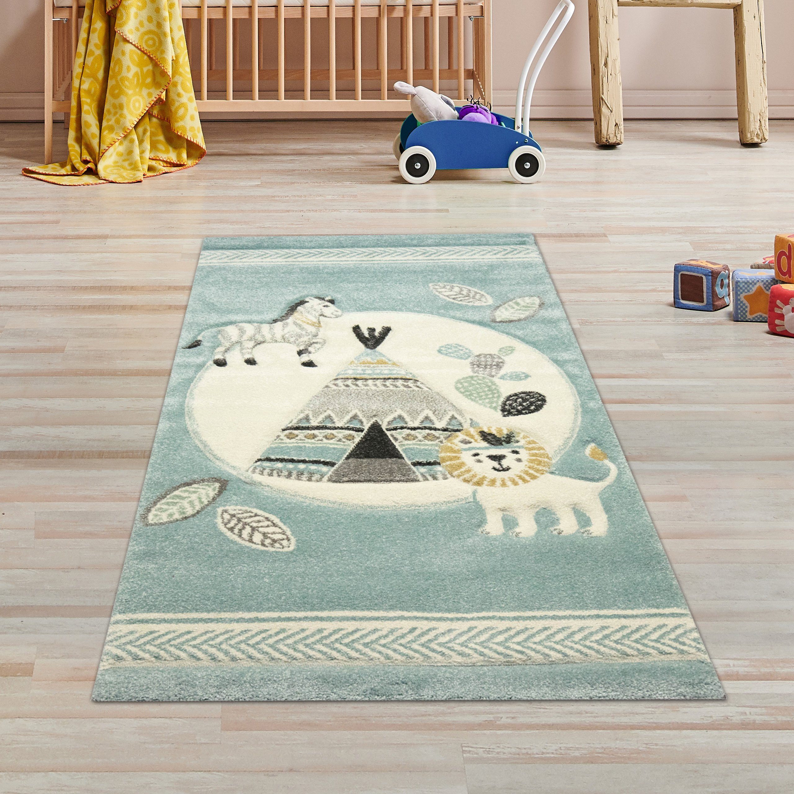 TeppichHome24 Kinderteppich Kinderteppich Zelt, Löwe in