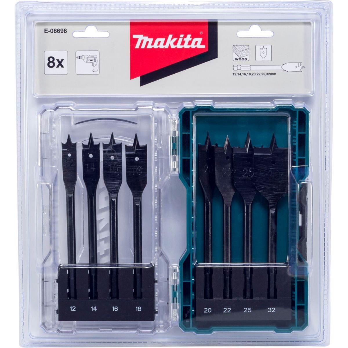 Makita Bohrer- und Bit-Set Flachfräsbohrer-Set 8tlg