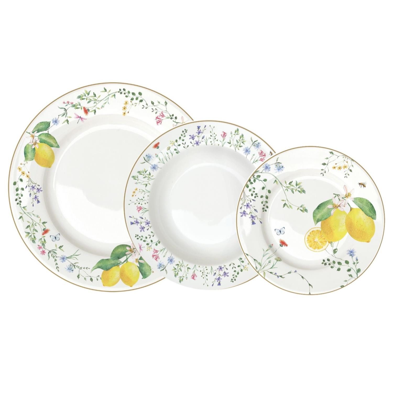 EasyLife Frühstücks-Geschirrset Fleurs et Citrons, Porzellan,
