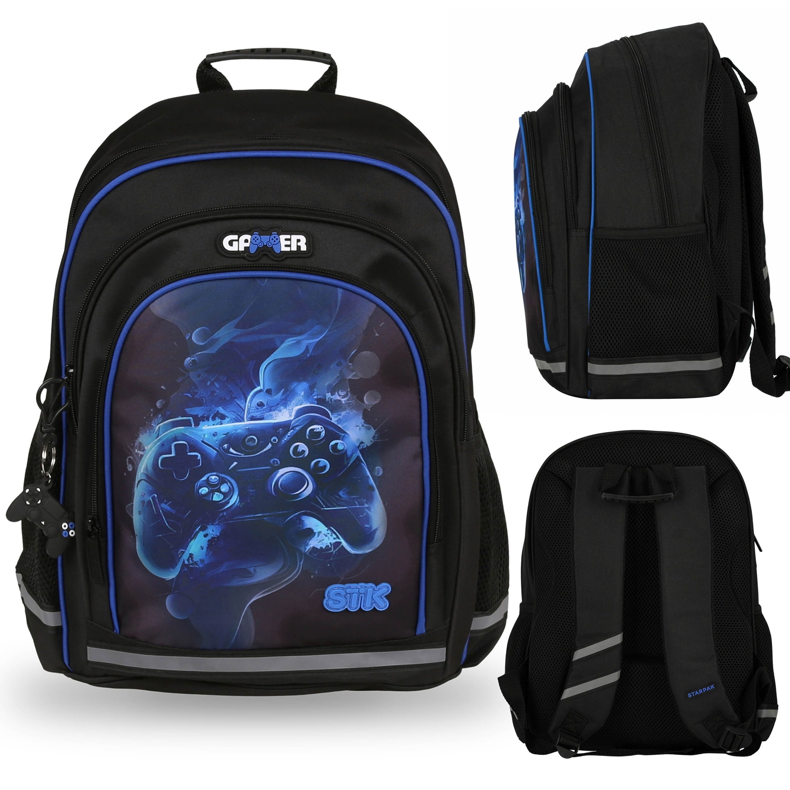 Sarcia.eu Schulrucksack Blau-schwarzer Jungen Schulrucksack Reflektoren