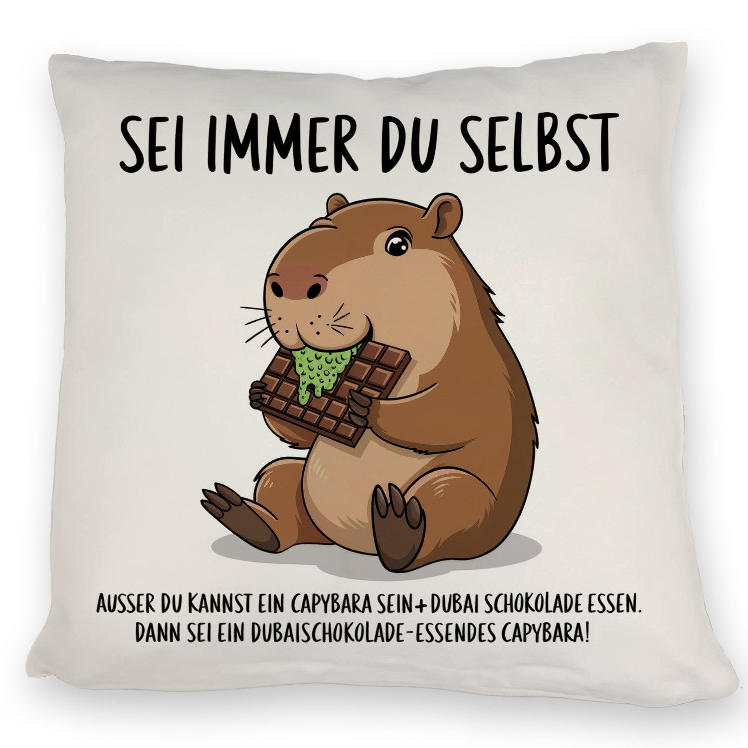 speecheese Dekokissen Capybara frisst Dubai-Schokolade Kissen