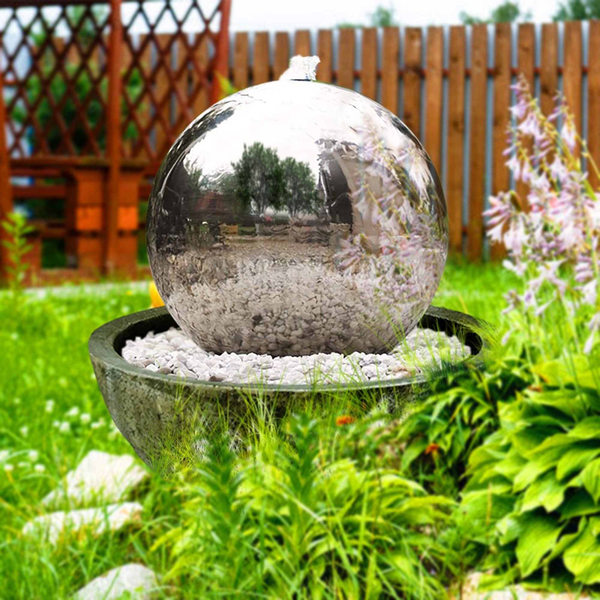 Köhko Zimmerbrunnen Kugelbrunnen aus Edelstahl mit