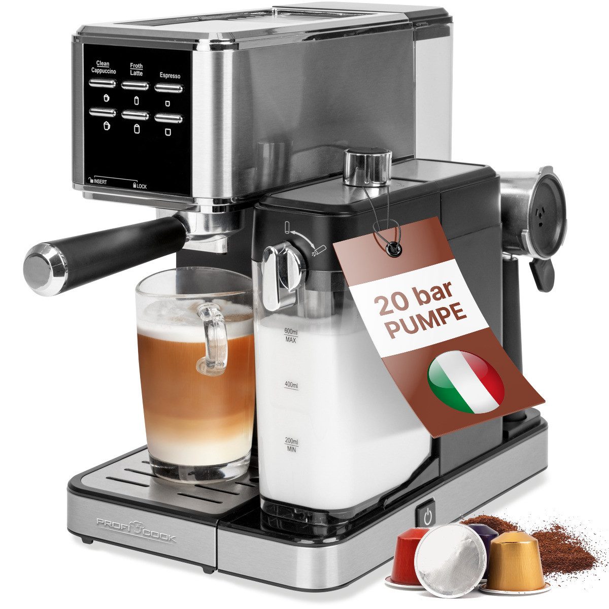 ProfiCook Espressomaschine PC-ES-KA 1266, für Kaffeepulver