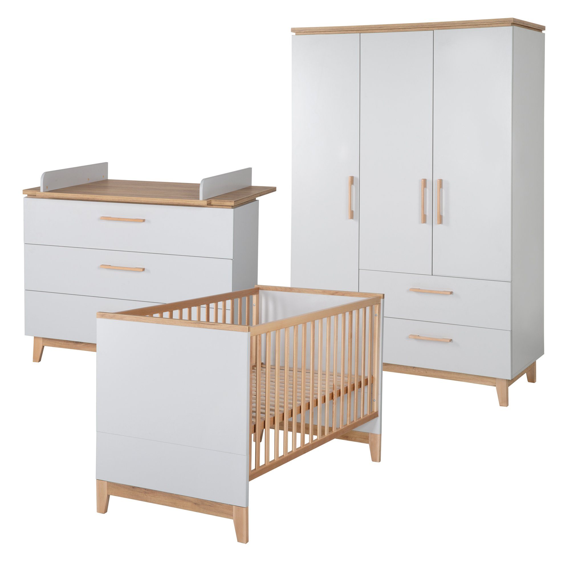 roba® Babyzimmer-Komplettset Caro, Gitterbett, Wickelkommode, 3-türiger