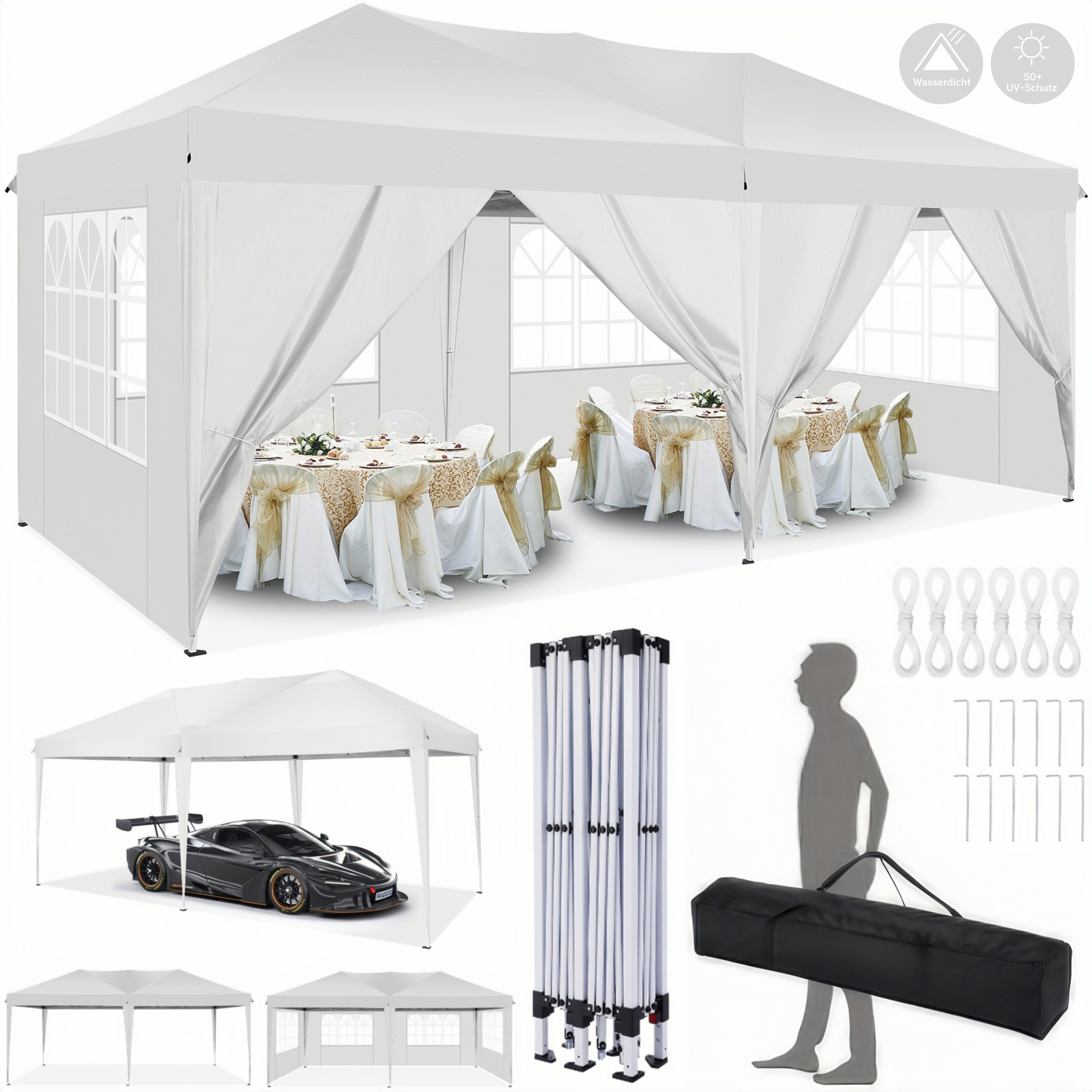 LUCKZON Pavillon 3x6m, Faltbar Pavillon Wasserdicht,