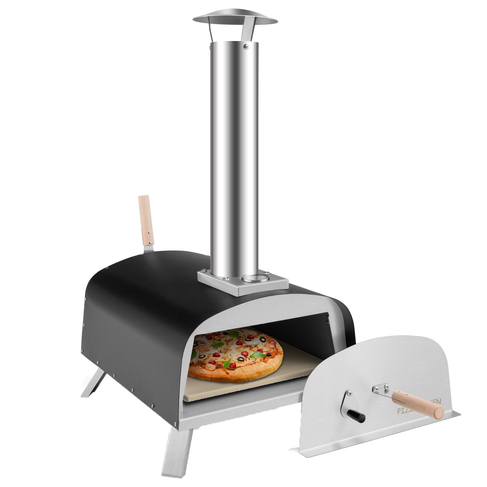 COSTWAY Pizzaofen, inkl. Pizzaschieber & Pizzastein,