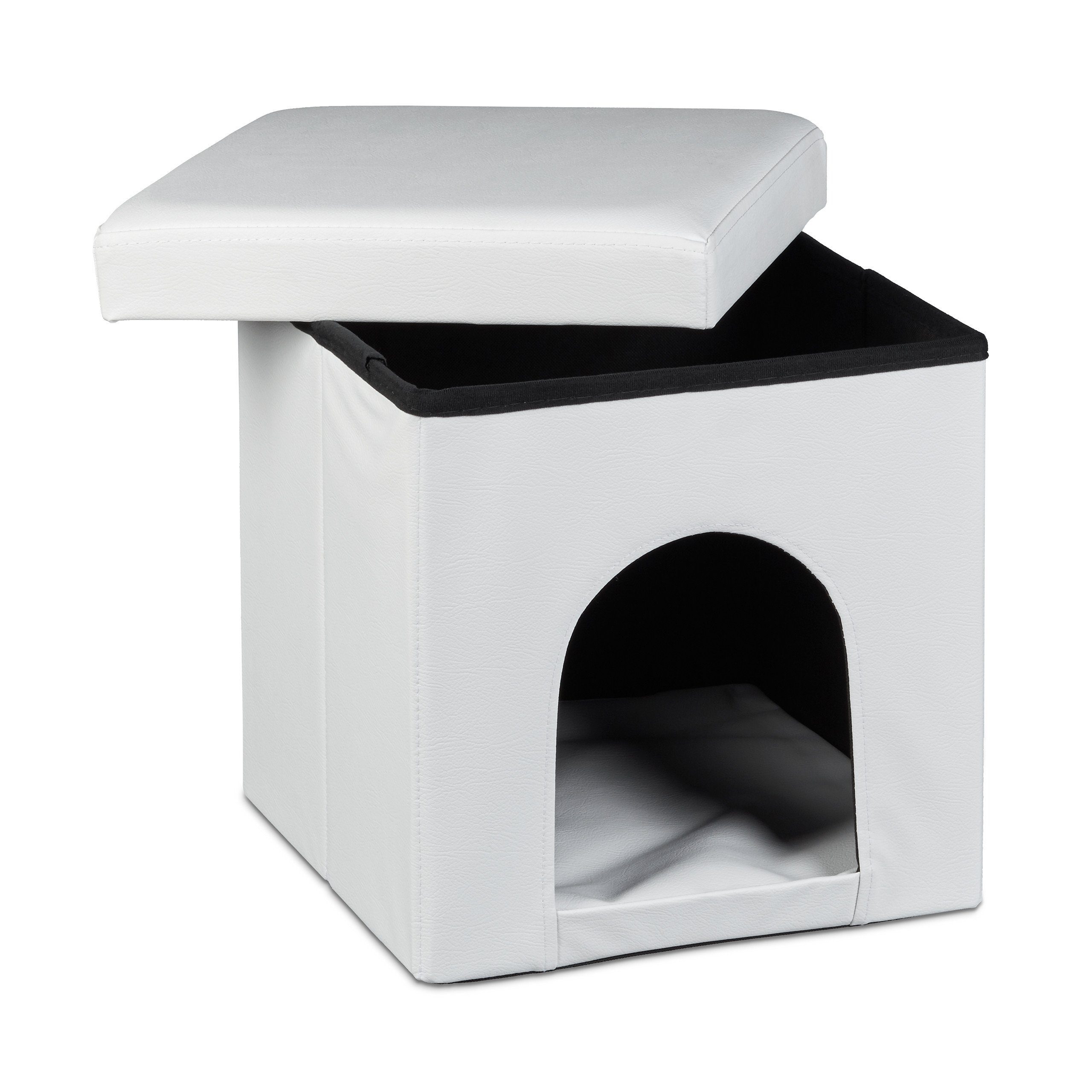 relaxdays Indoorhütte Hundebox Sitzhocker, Weiß