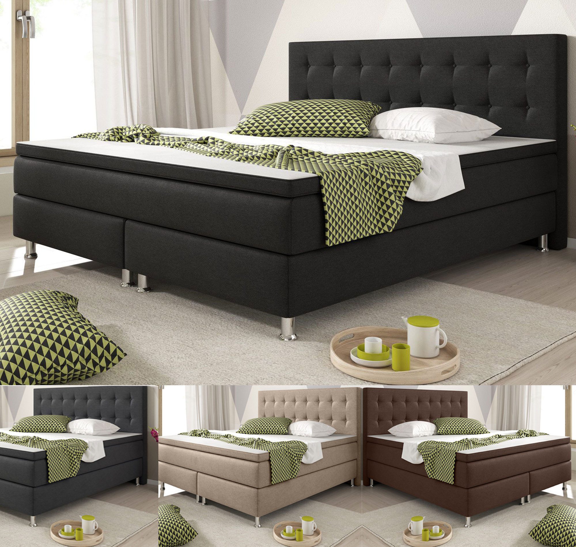 Homeline Boxspringbett 180x200 Boxspringbett mit Matratze